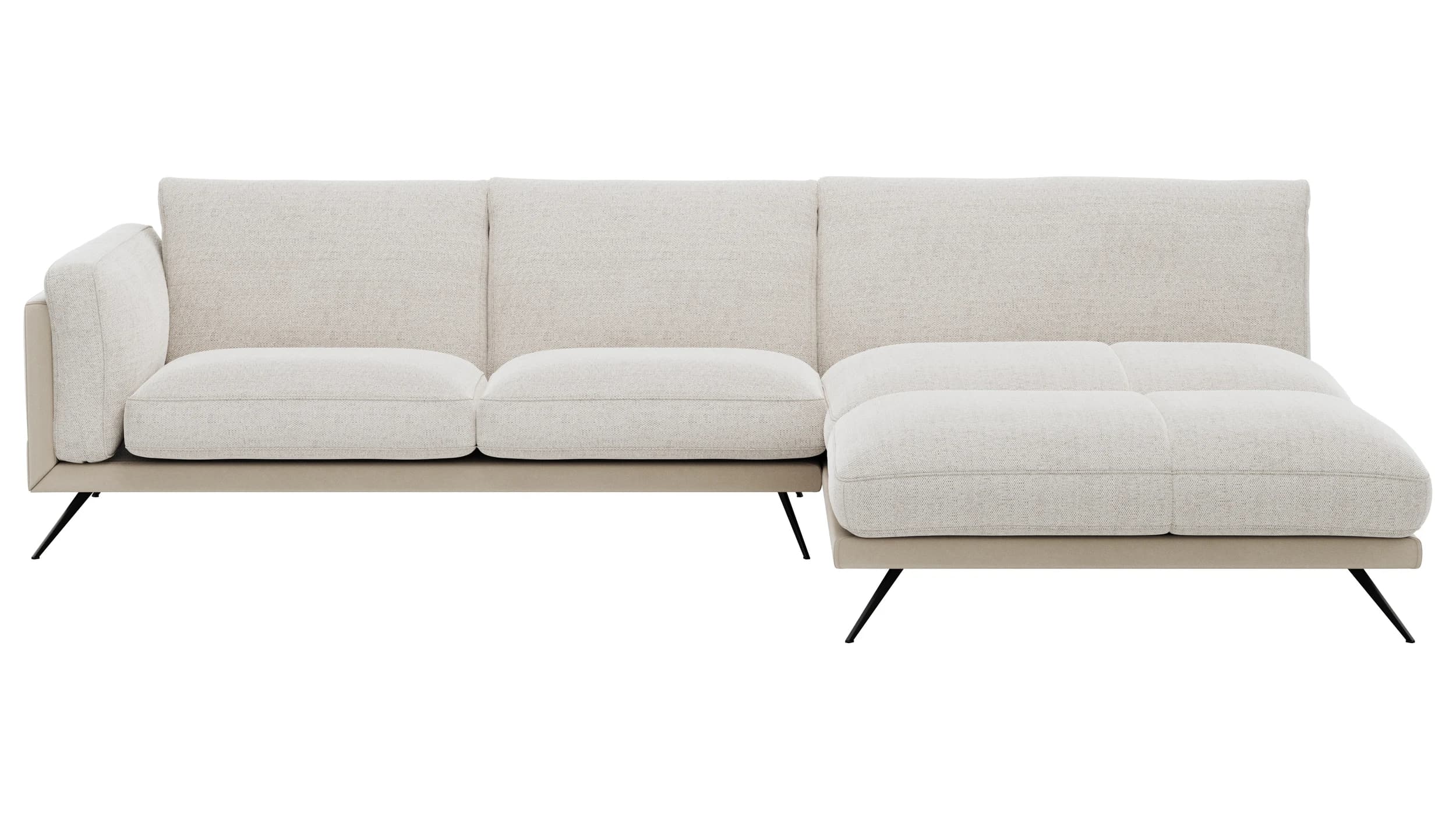 Ecksofa Valdemoro - 2,5-Sitzer mit Longchair rechts inkl. Rückenlehne verstellbar, Stoff, Creme