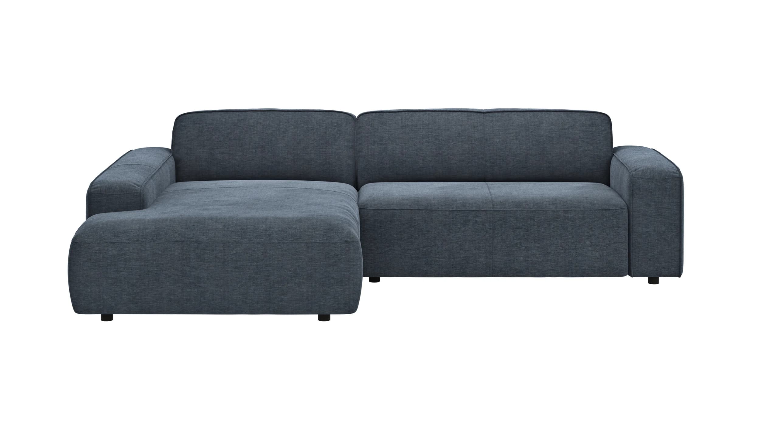 Ecksofa Denver - Longchair links mit 2-Sitzer, Stoff, Blau