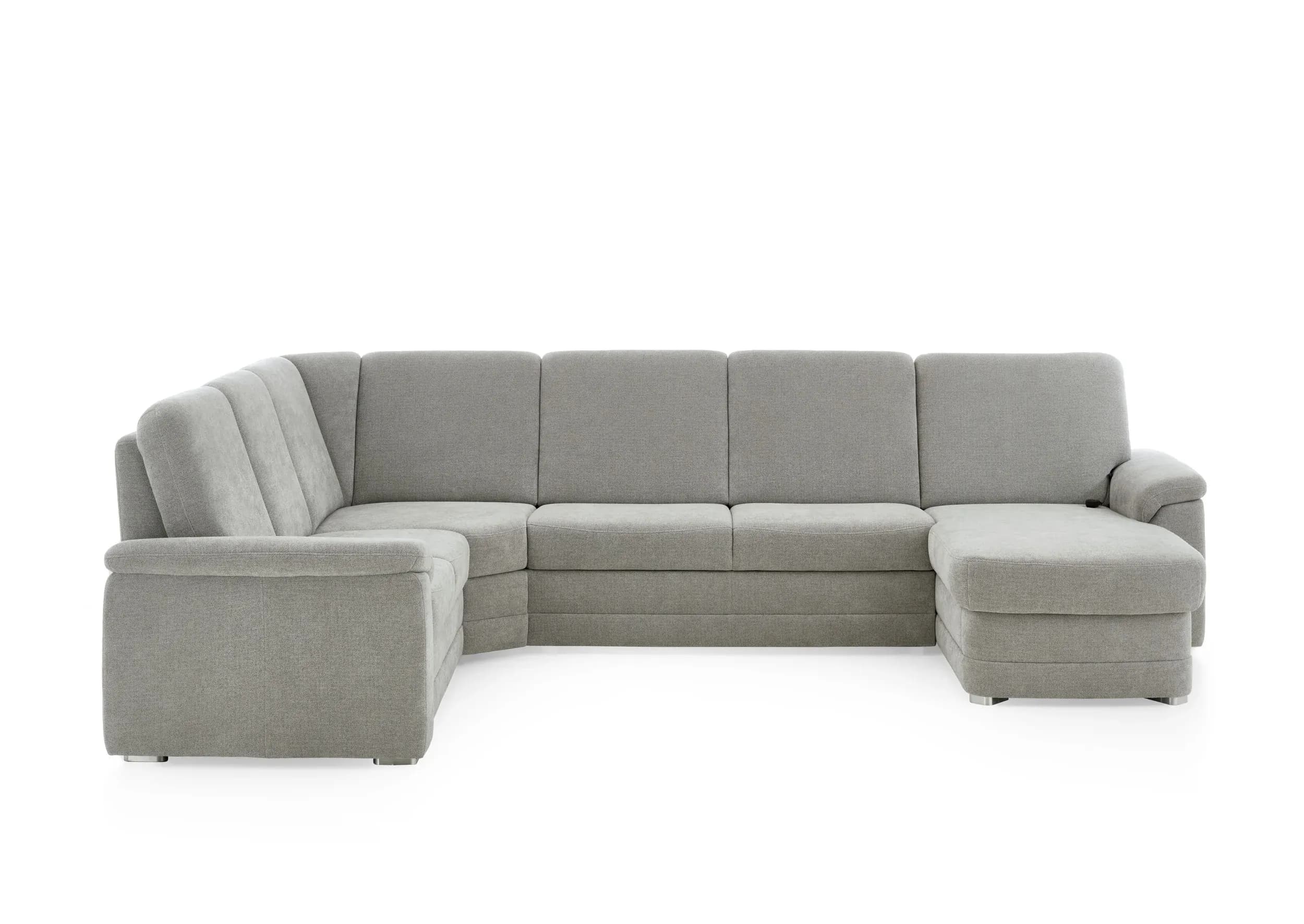 Wohnlandschaft - Ecke links mit 2,5-Sitzer und Longchair rechts, Stoff Alufarben