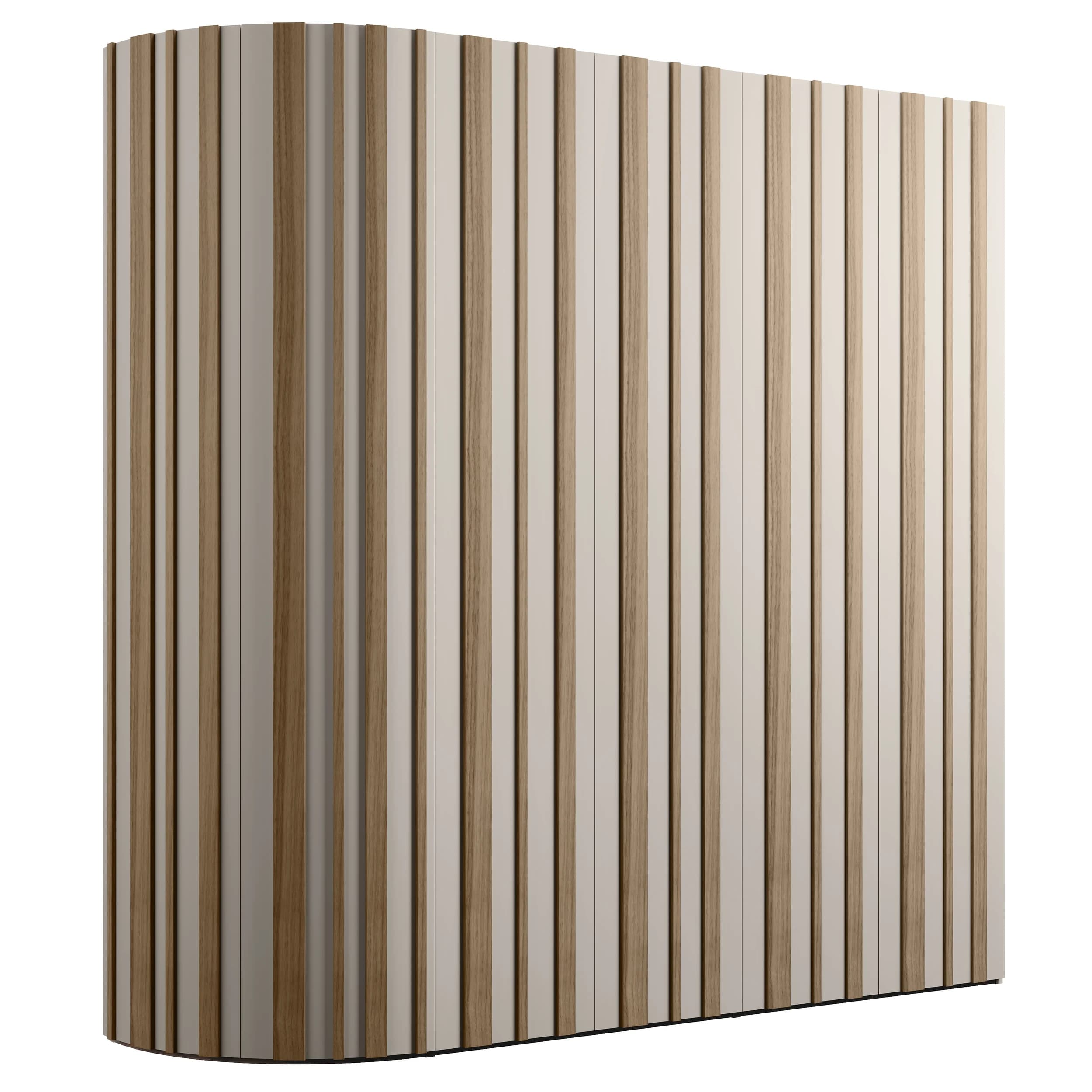 Drehtürenschrank Solina Stave - B ca. 240cm, Lack matt Taupe, furniert Nussbaum bianco