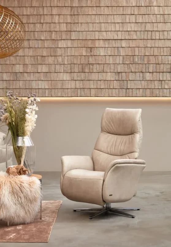 Fernsehsessel EM Berlin - Relaxfunktion manuell, Leder, beige