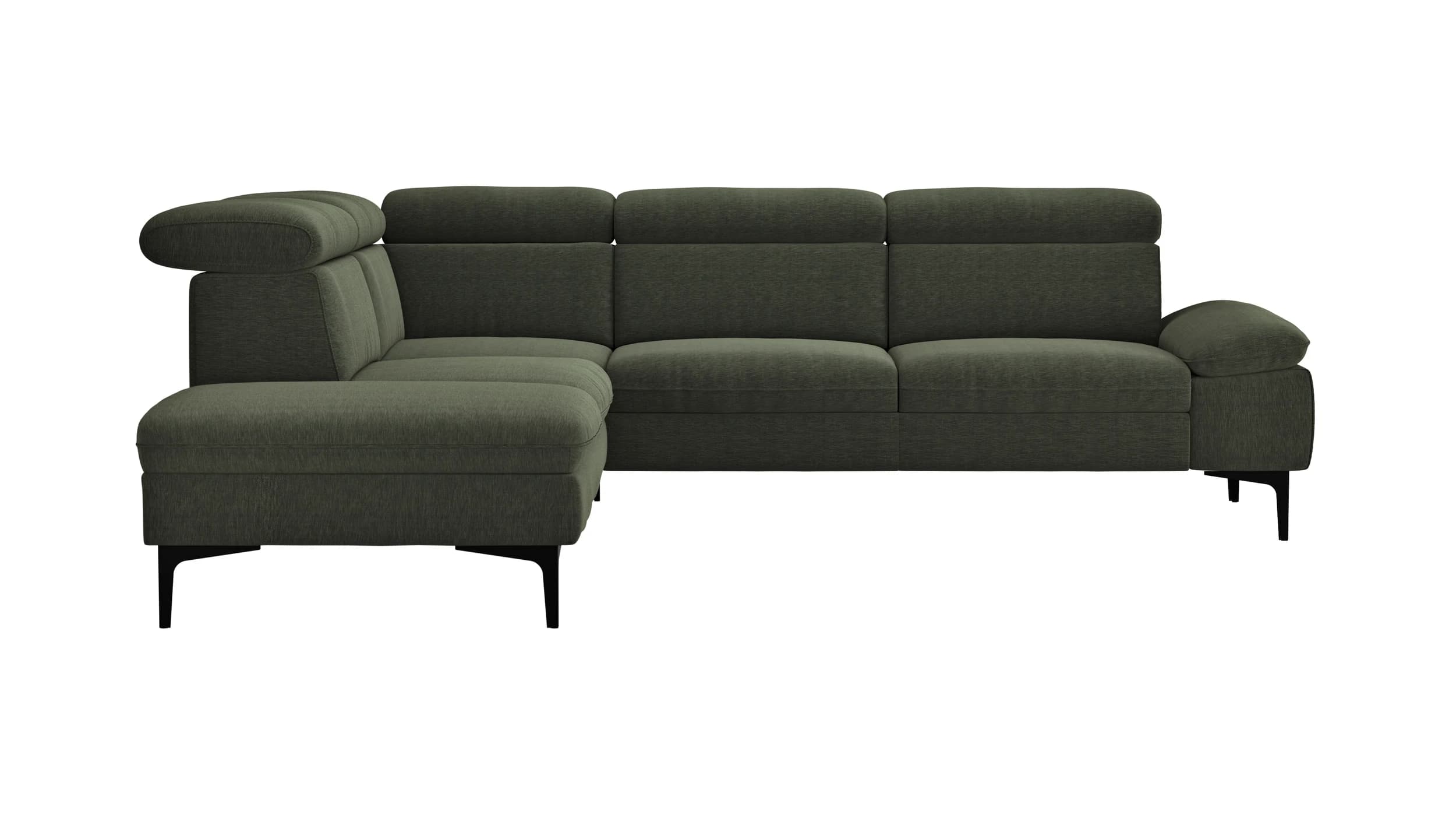Ecksofa Felipa - Ecke links mit 2,5-Sitzer inkl. Kopfteil verstellbar, Stoff, Dunkelgrün