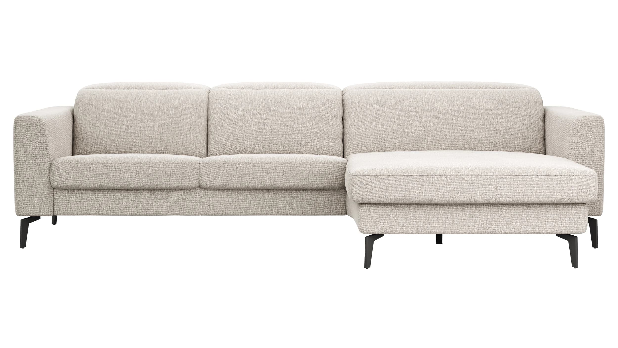Ecksofa Rafaela 2.0 - 2,5-Sitzer mit Longchair rechts inkl. Sitzvorzug, Kopteilverstellung motorisch und Relaxfunktion motorisch im Longchair, Stoff, Champagner