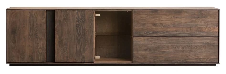 Mediaboard Saratoga - mit Schubkasten und Klapptüre, Buche massiv, silbergrau geölt