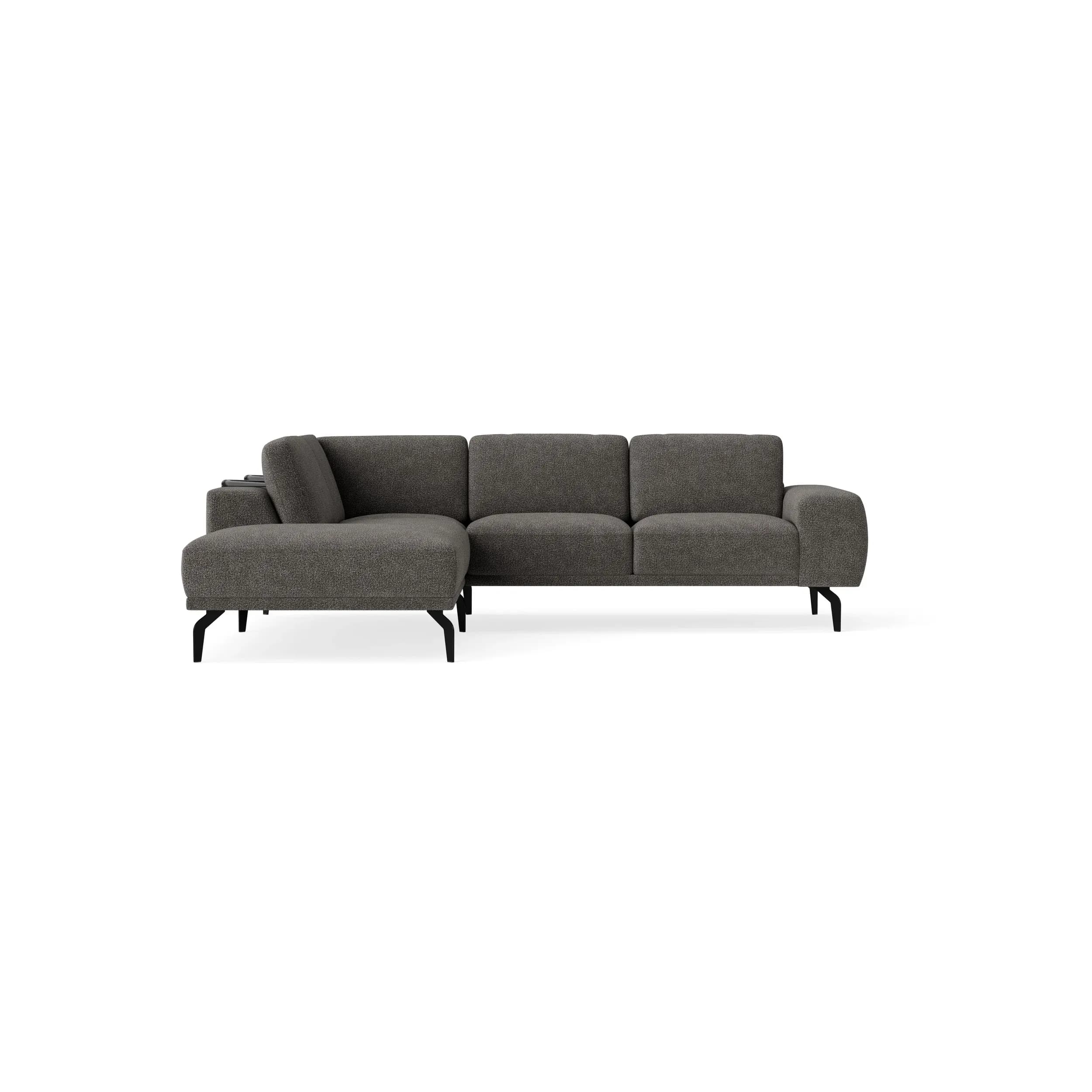Ecksofa Benissa - Ecke und Abschlussteil mit 2,5-Sitzer rechts inkl. Rückenlehne verstellbar, Stoff, Dunkelgrau