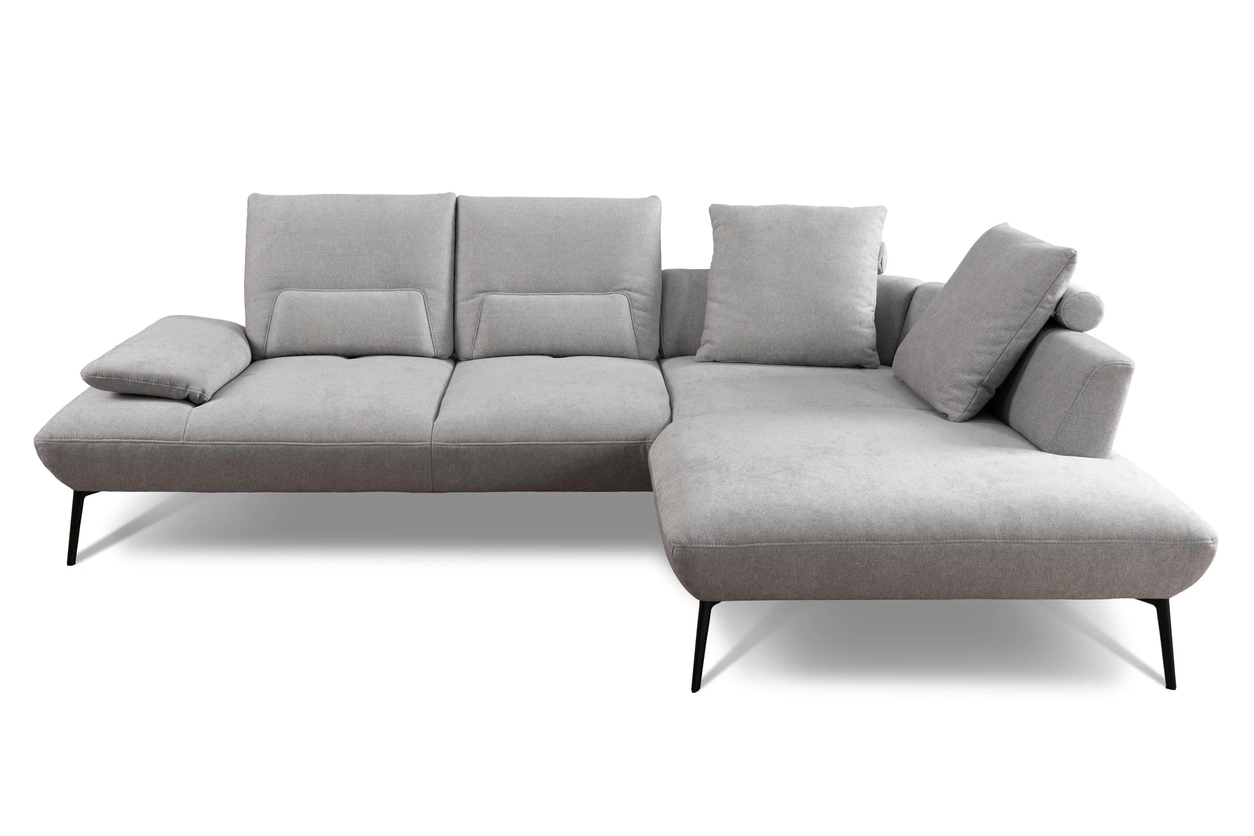 Ecksofa - 3-Sitzer mit Longchair rechts, Rücken verstellbar, Stoff, Silbergrau