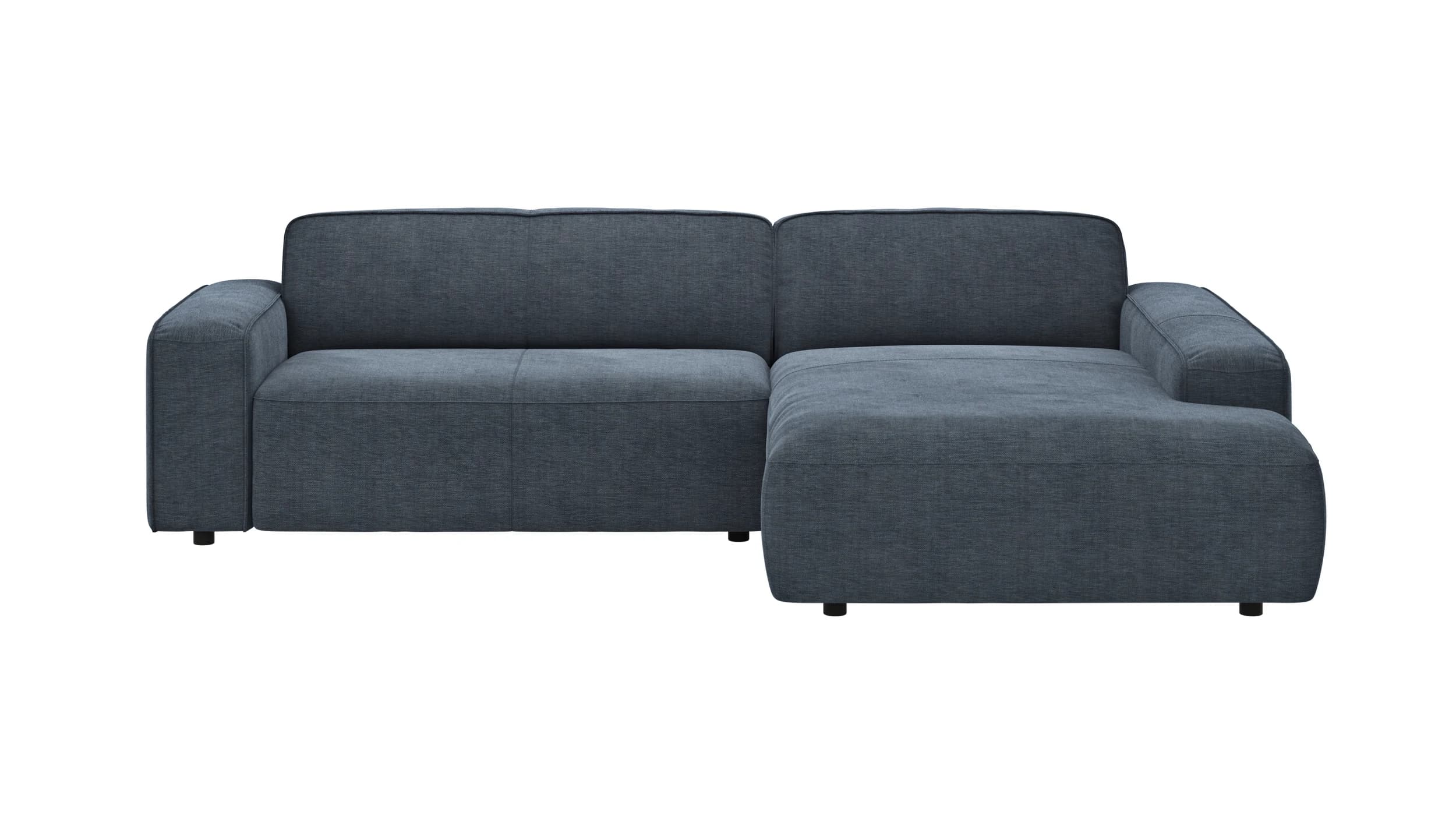 Ecksofa Denver - 2-Sitzer mit Longchair rechts, Stoff, Blau