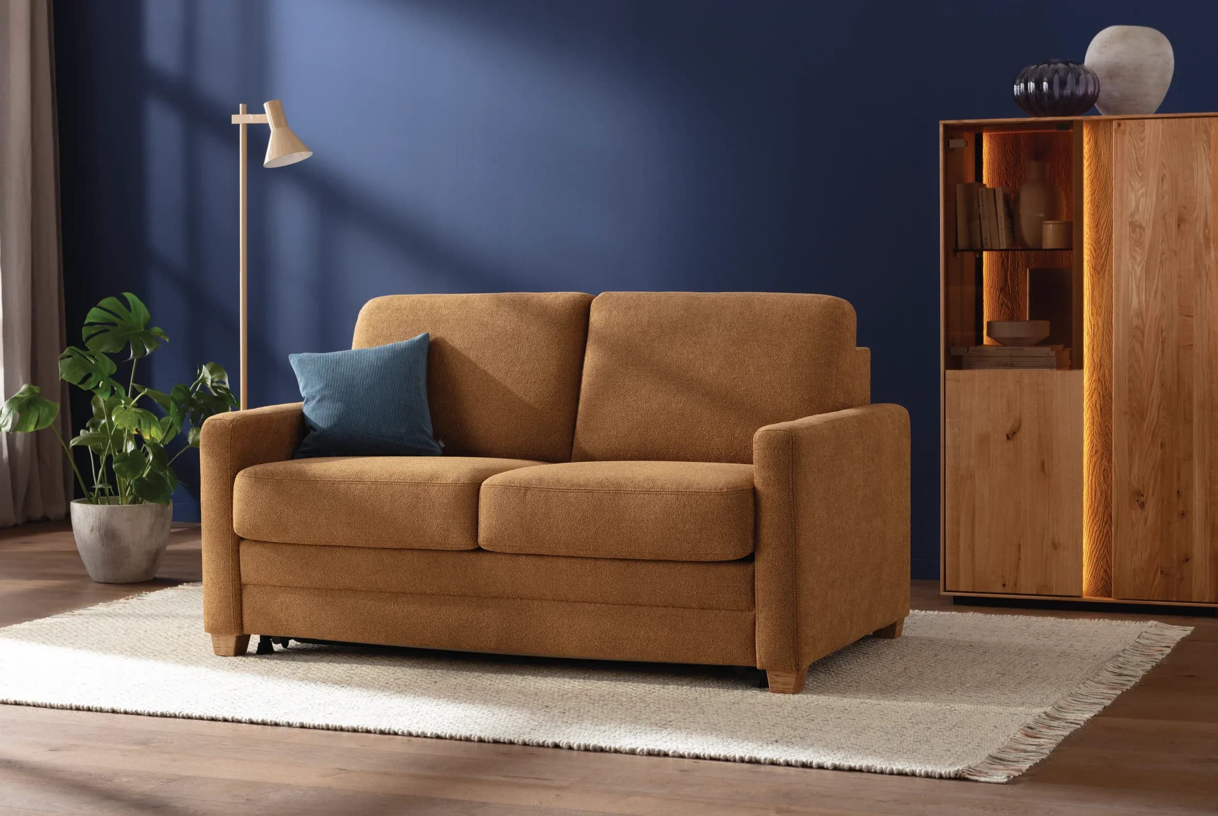 Sofa Lakeville 1 - inkl. Schlaffunktion, Gestell schwarz, Stoff, Senfgelb