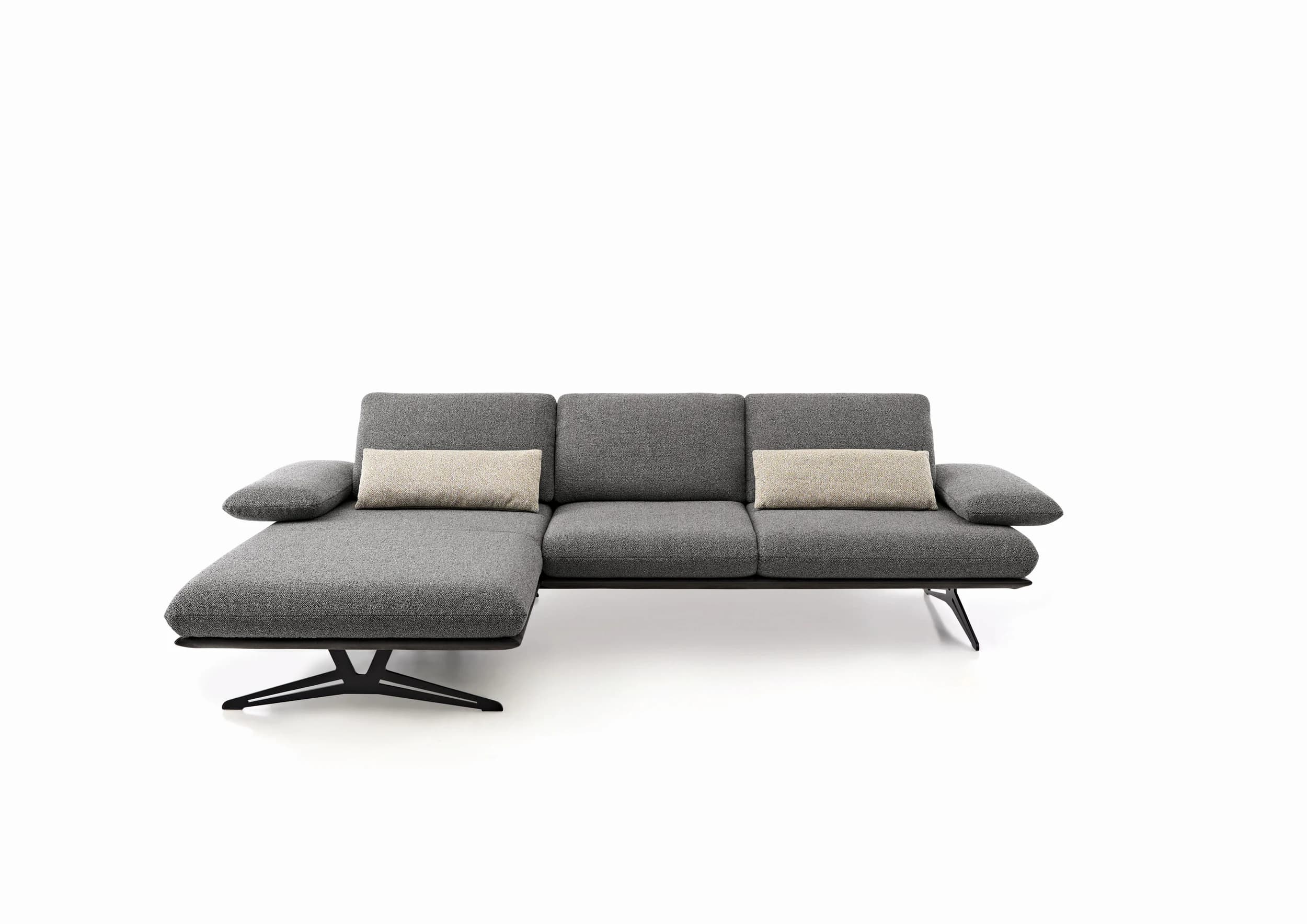 Ecksofa - Longchair links mit 2,5-Sitzer, Rückenlehne/Armlehne verstellbar, Stoff, Grau