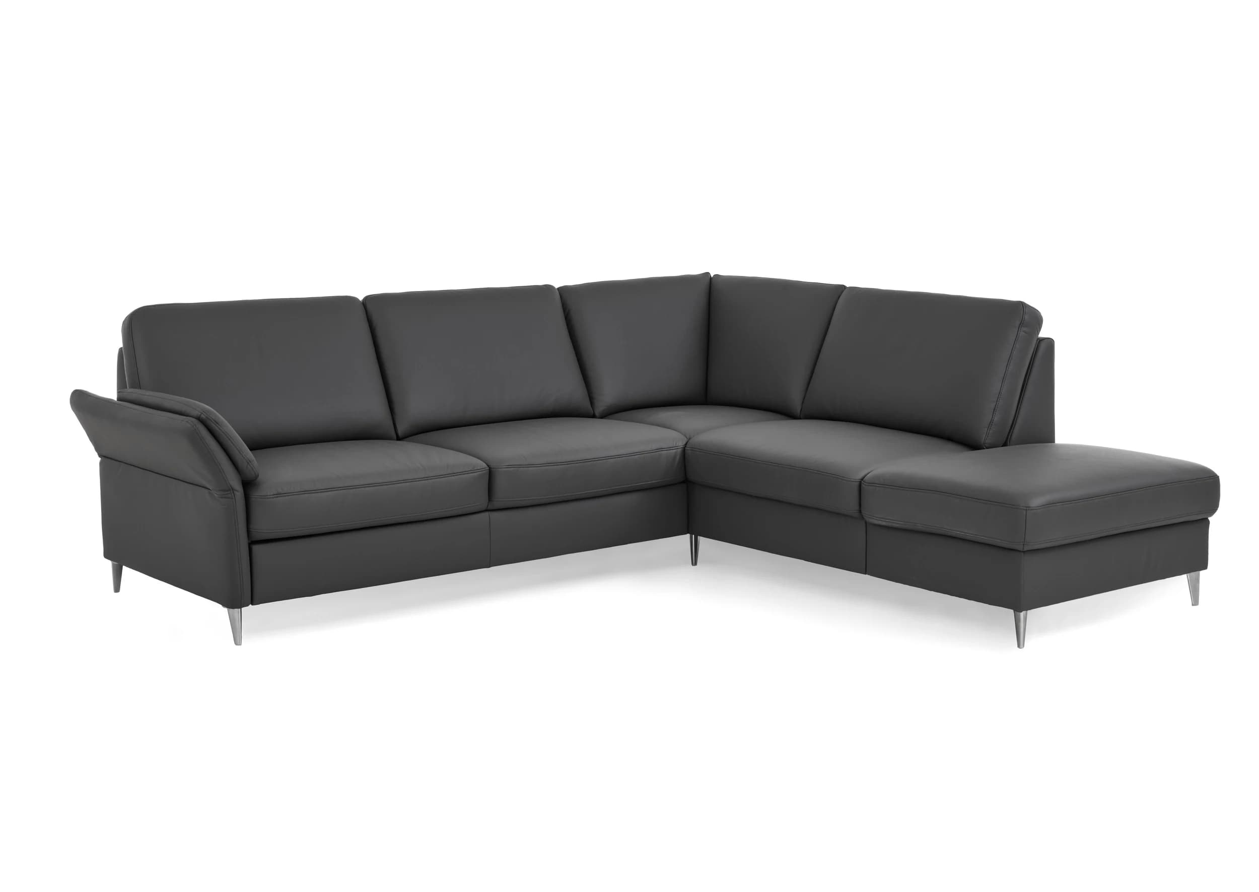 Ecksofa - 3-Sitzer mit Ecke rechts, Leder, Anthrazit