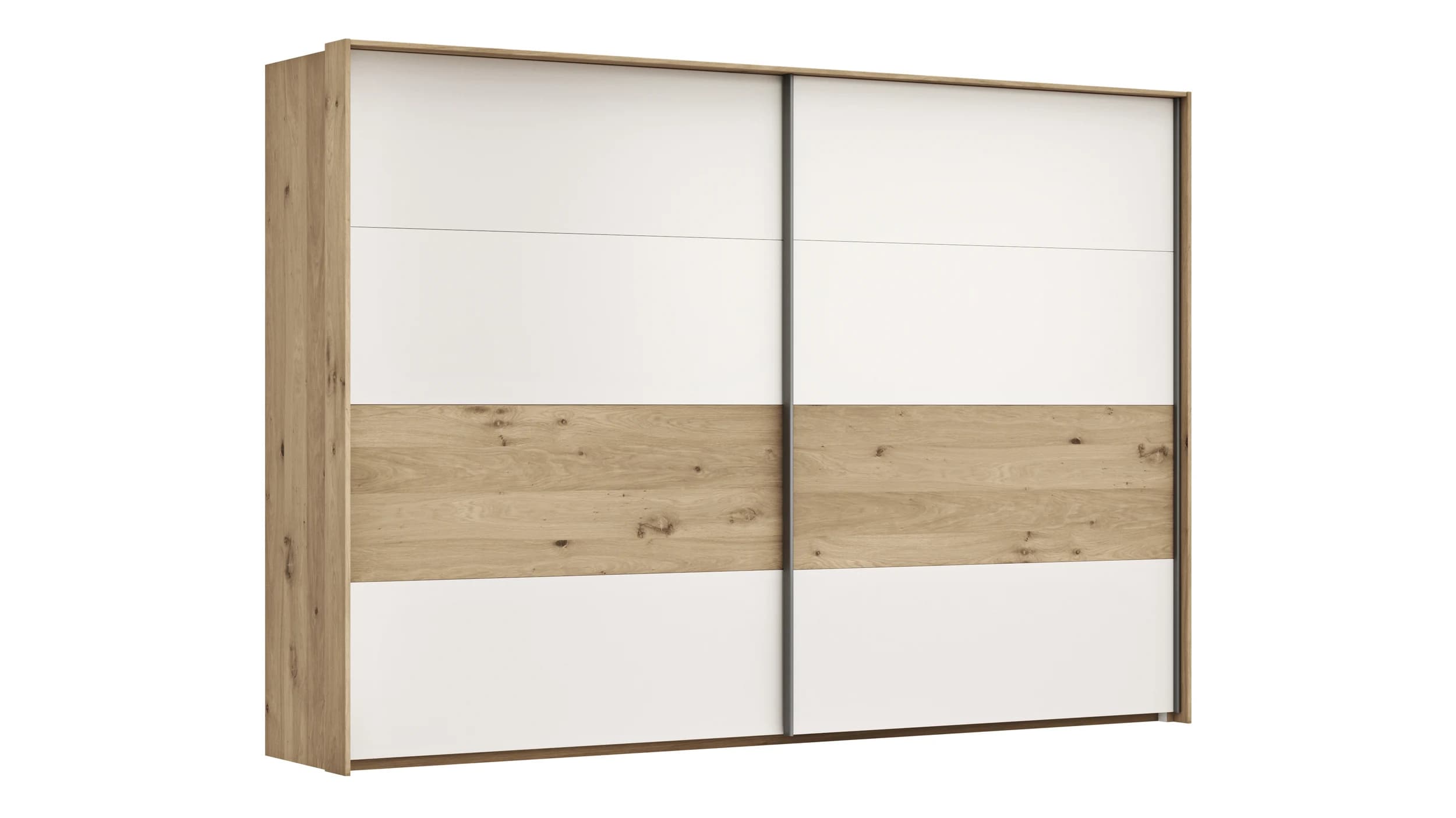 Schwebetürenschrank Viana - B ca. 308 cm, Furnier, Balkeneiche, Weiß