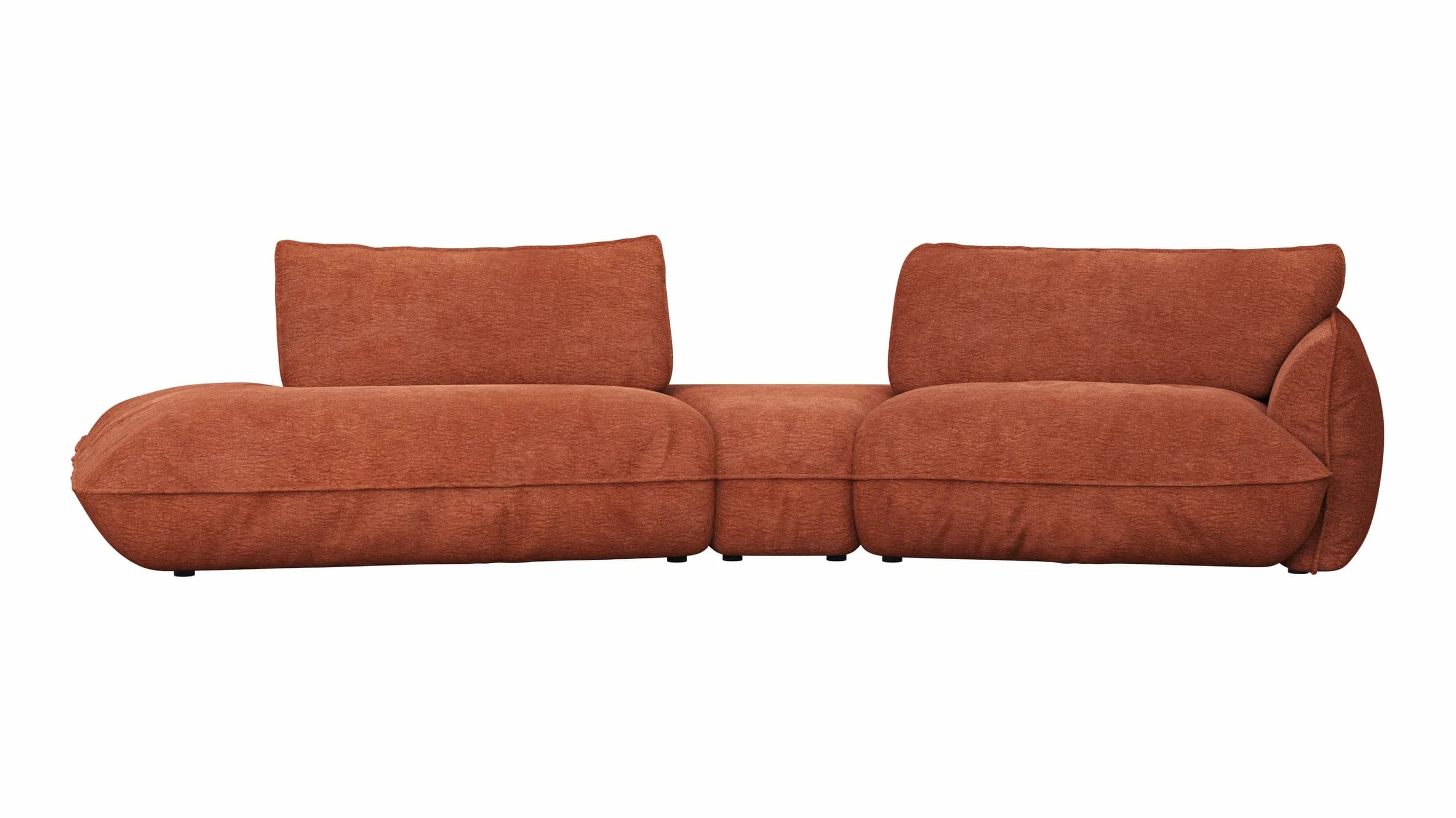 Trapezsofa Fluffy - 2-Sitzer mit Trapezelement und Abschlussteil inkl. Rückenlehne verstellbar, Stoff, Kupfer