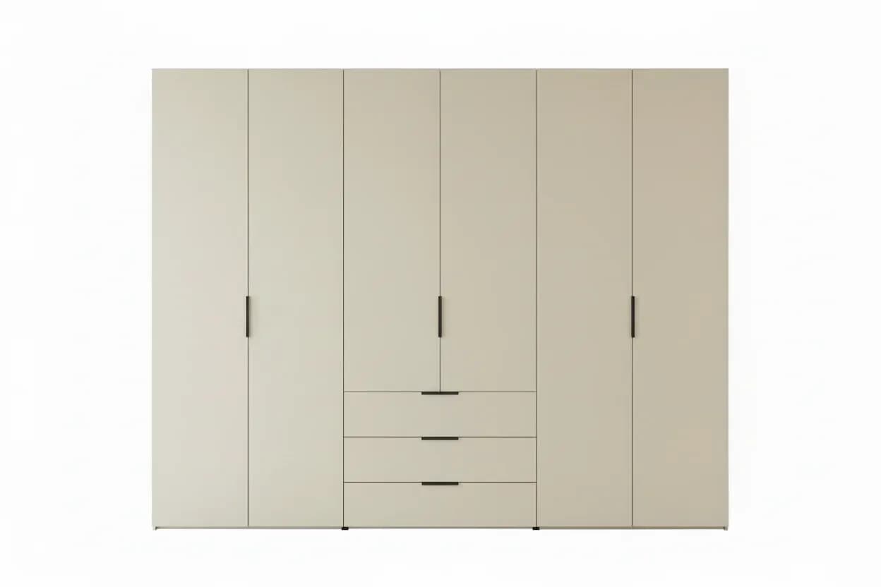 Drehtürenschrank 6-türig EM Armadio - mit 3 Schubladen, B. ca. 298, Dekor elfenbein