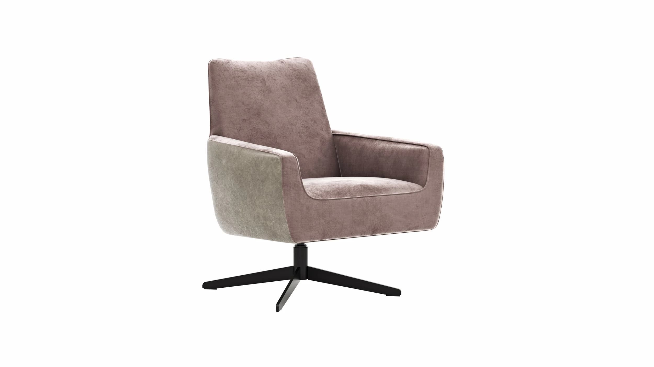 Drehsessel Matina - Größe M, Leder&Stoff, Dunkelbraun, Mauve
