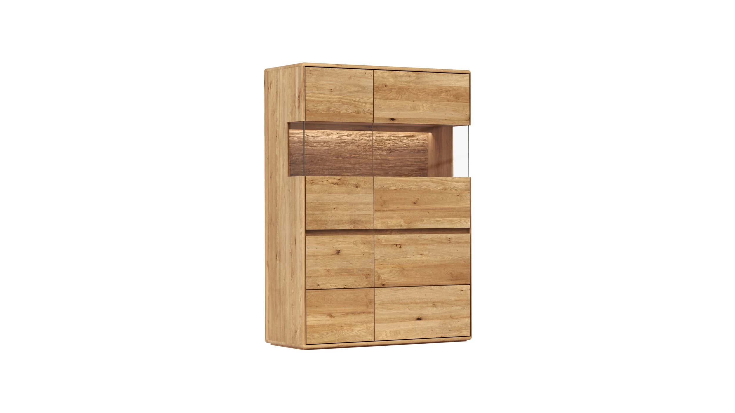 Highboard Hillsboro - inkl. Beleuchtung, Wildeiche natur, geölt