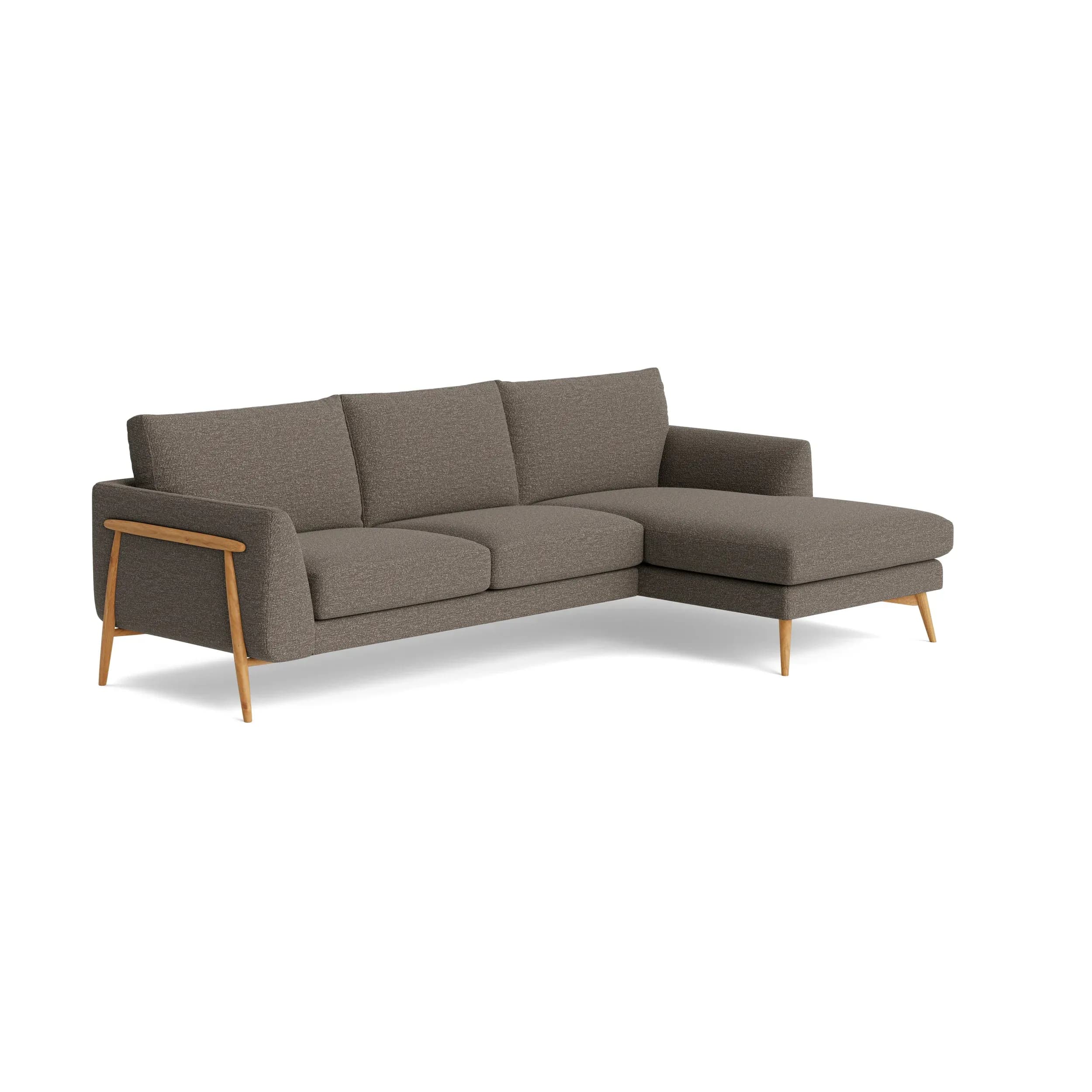 Ecksofa Sutton - 2-Sitzer mit Longchair rechts, Stoff, Sepia