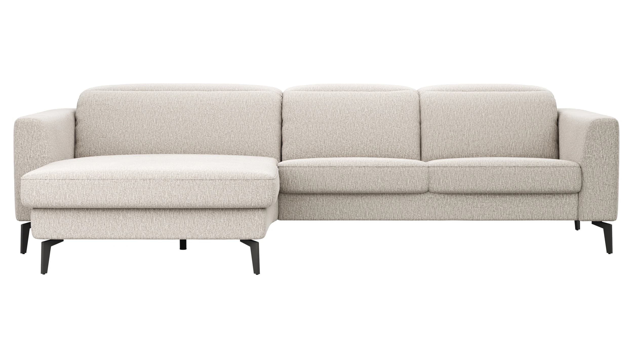 Ecksofa Rafaela 2.0 - Longchair mit 2,5-Sitzer rechts inkl. Kopfteilverstellung, Stoff, Champagner