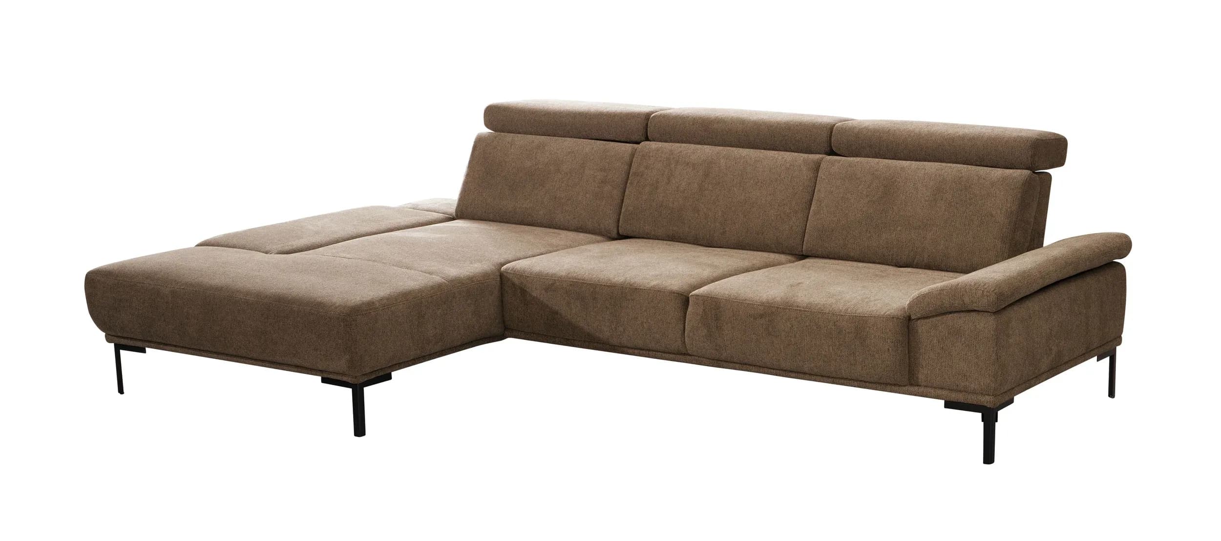 Ecksofa - Longchair links mit 2-Sitzer, Sitztiefe verstellbar, Stoff, Braungrün