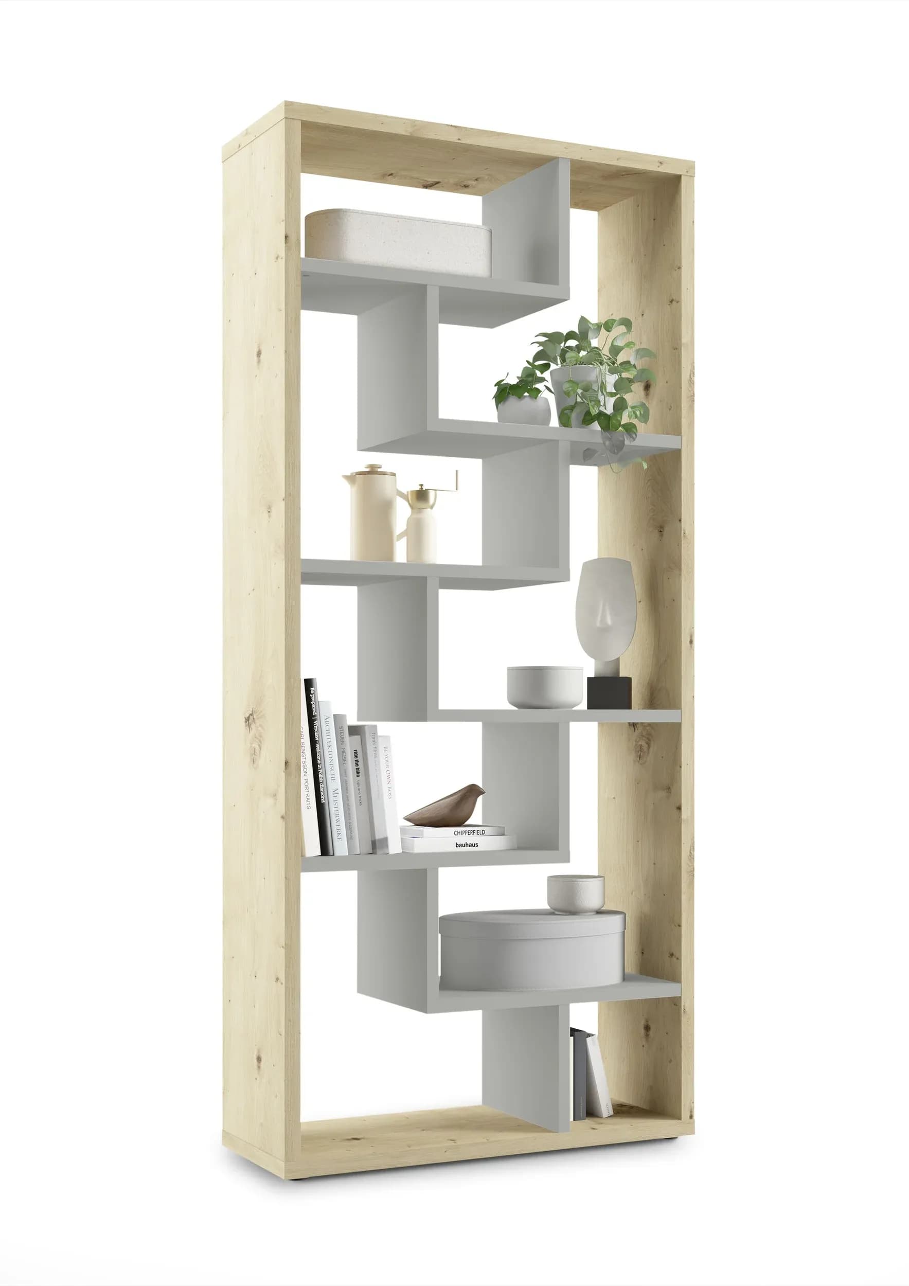 Raumteiler - B ca. 90 cm, Asteiche, Kreidegrau