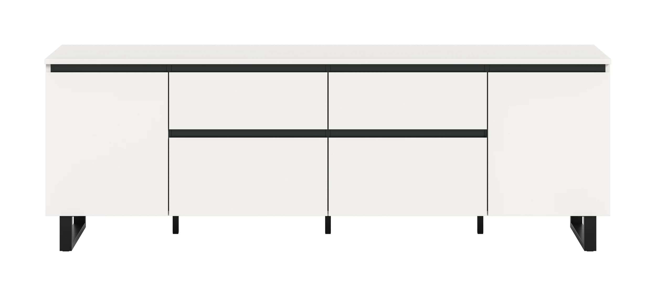 Lowboard - B ca. 188 cm, Weiß, Schwarz