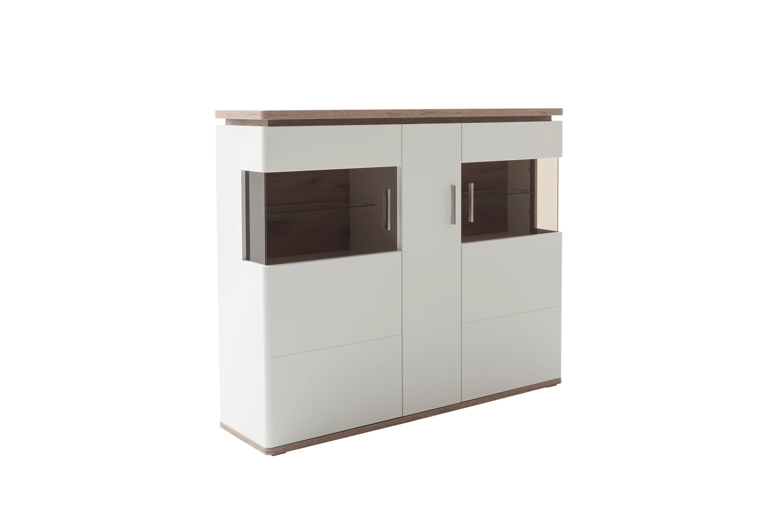 Highboard - Weiß, Absetzung Eiche