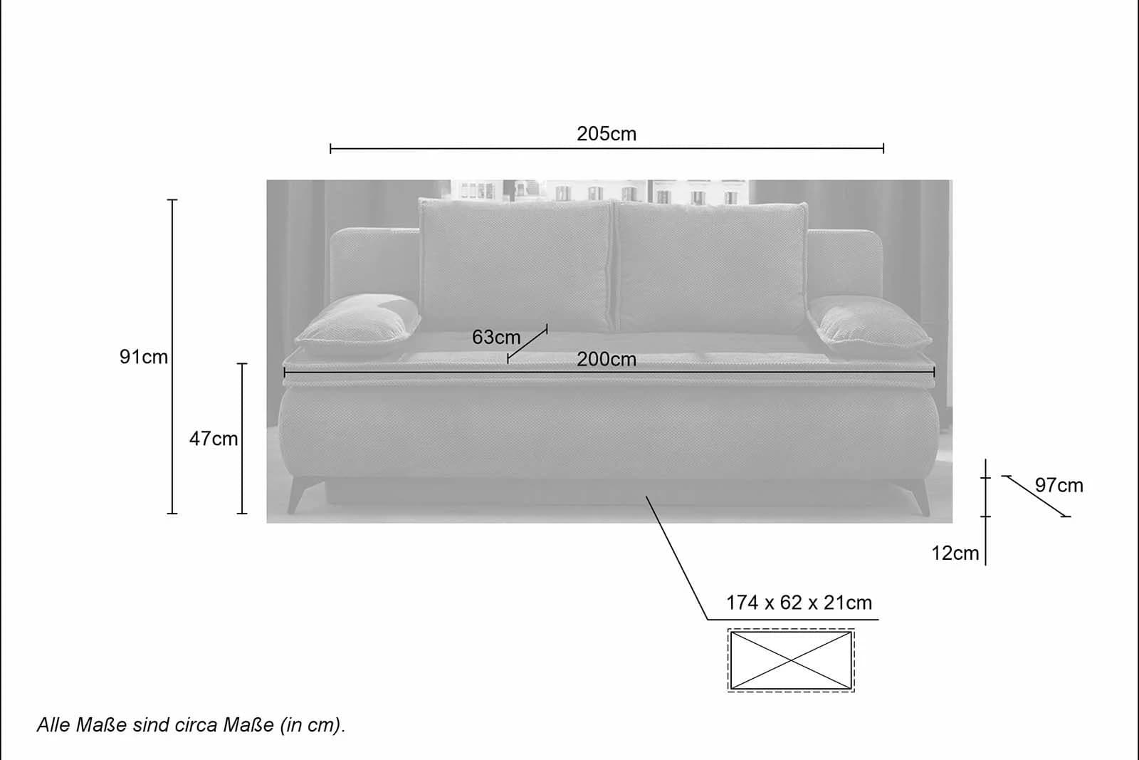 Funktionssofa JUNNIS - Schlaffunktion mit Bettkasten, Stoff, Taupe