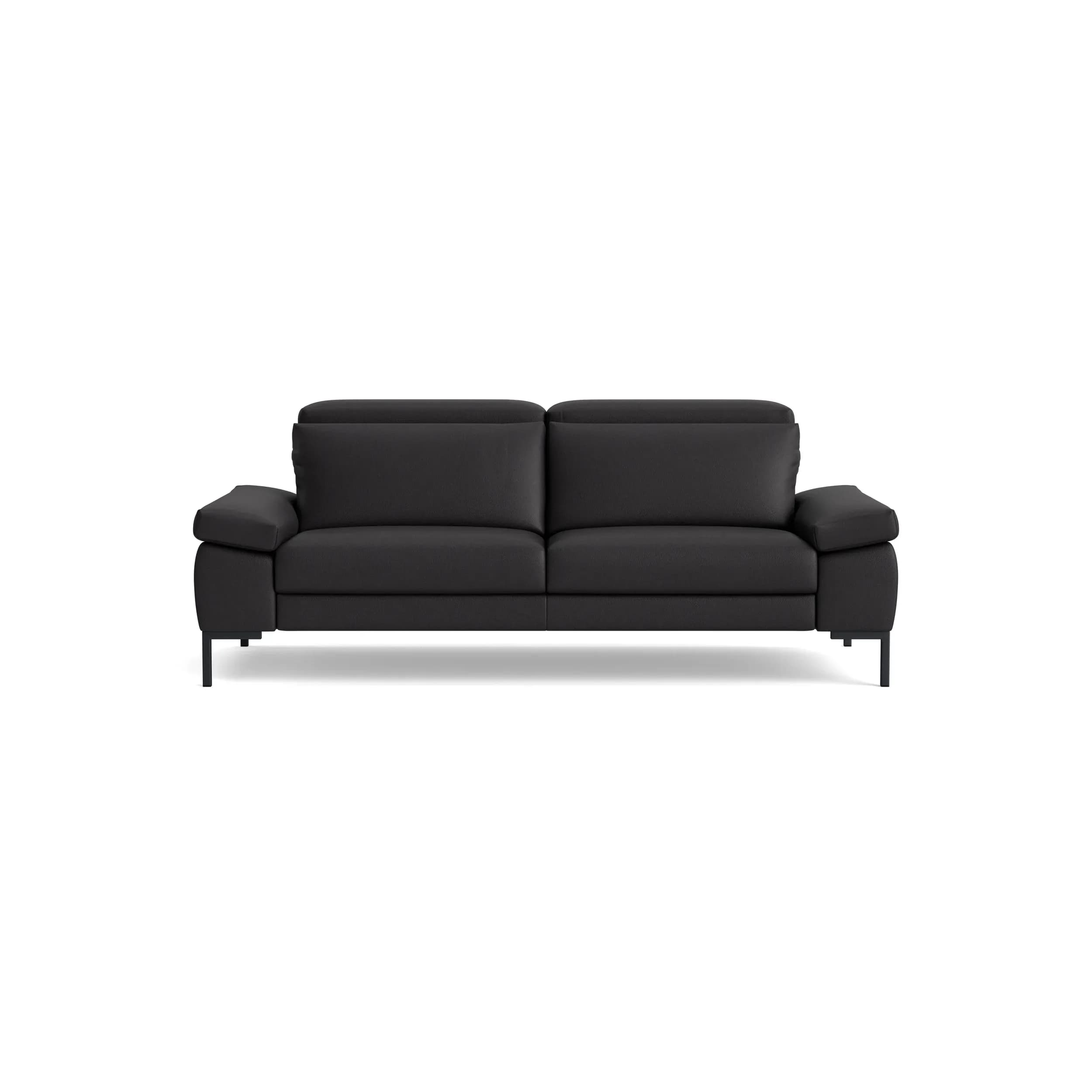 Sofa Braska - 3-Sitzer, inkl. Kopfstütze verstellbar, Leder, Anthrazit