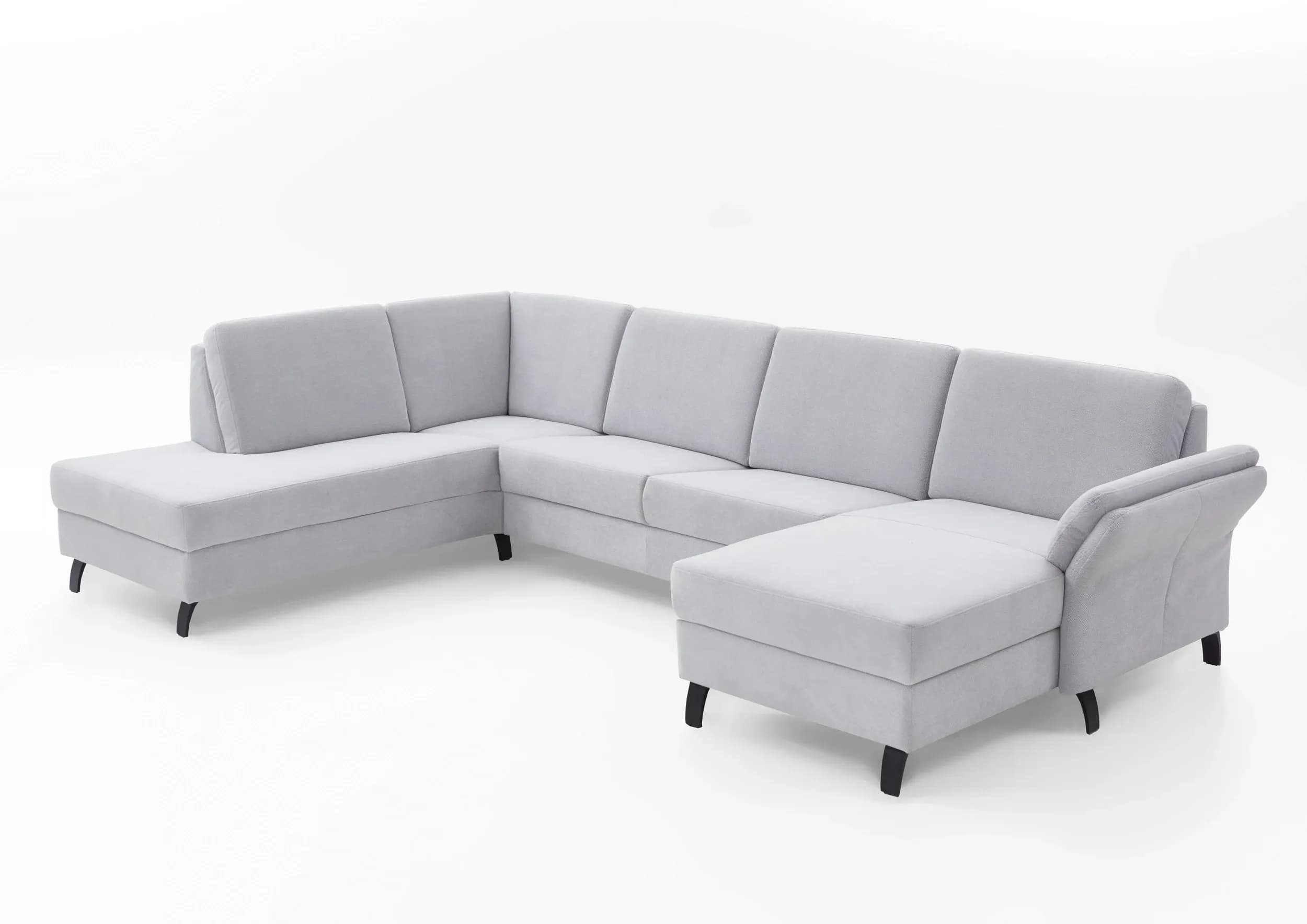 Wohnlandschaft - Ecke links mit 2-Sitzer und Longchair rechts, Armteil verstellbar, Stoff, Silbergrau