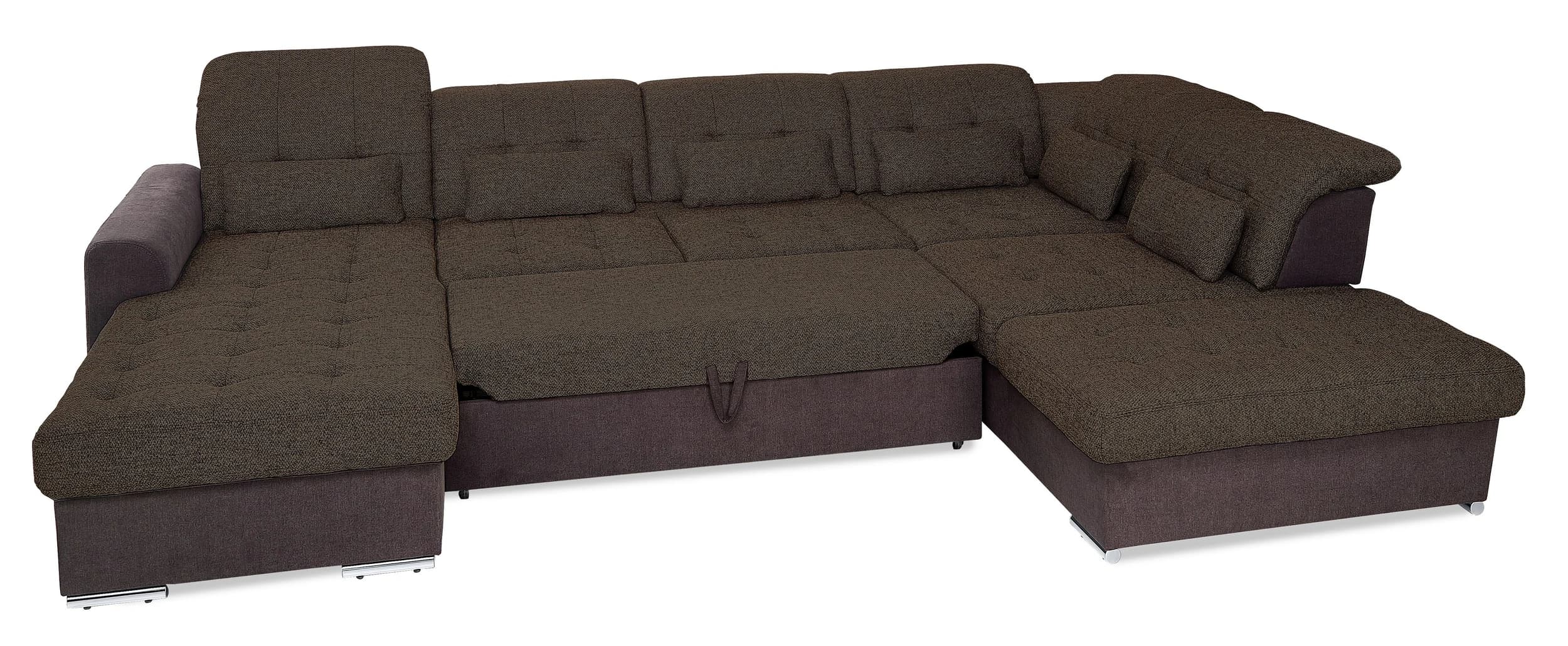 Wohnlandschaft - Longhchair links, 3-Sitzer, Ecke rechts inkl. Armteilverstellung, Kopfteilverstellung in Kunstleder dunkelbraun