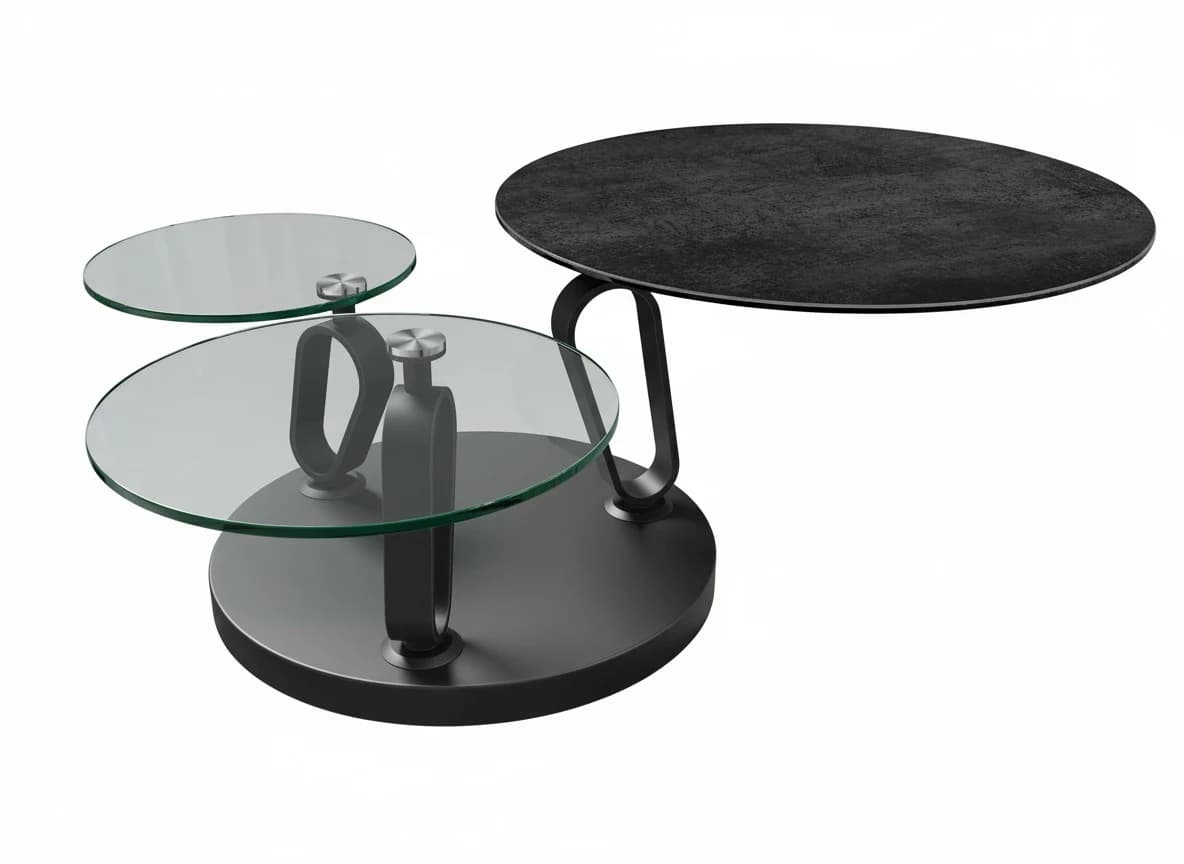 Couchtisch - Platten drehbar, BH ca. Ø77/132x43 cm, Keramik, Titan