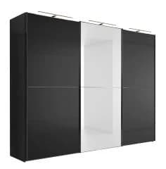 Schwebetürenschrank - B. ca. 280 cm, Kristallspiegel, Anthrazitglas