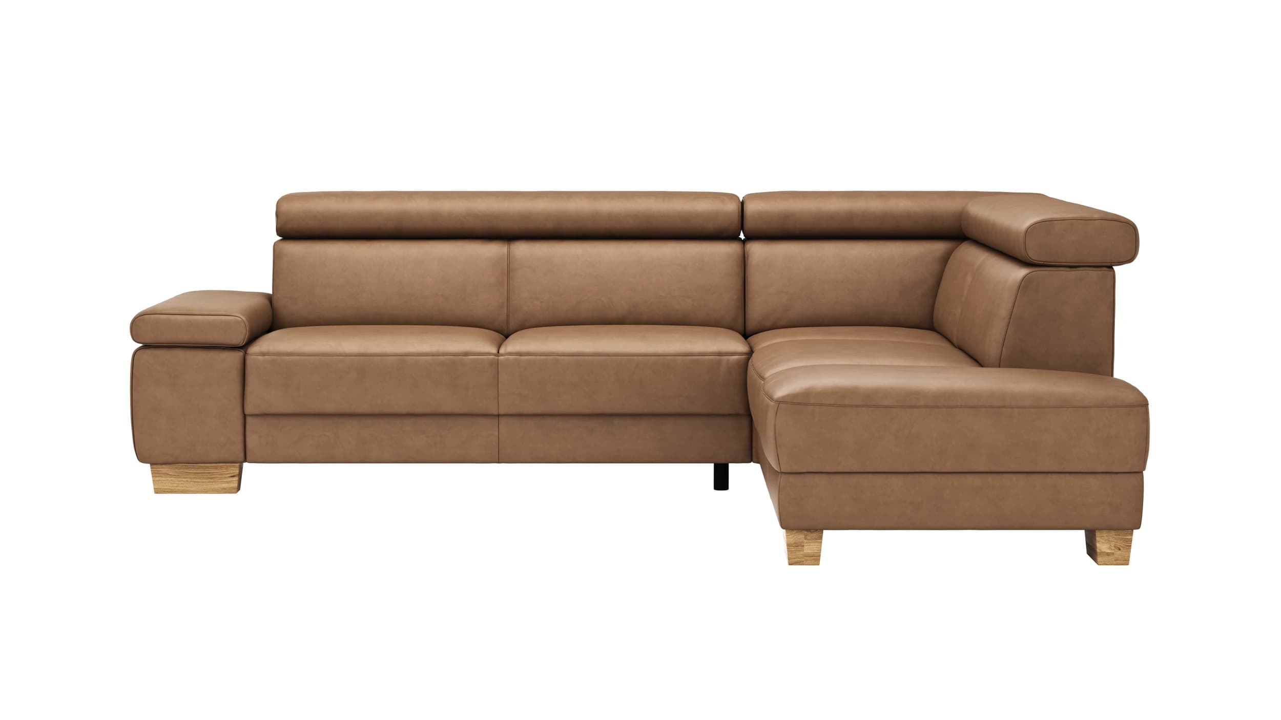 Ecksofa Philadelphia - 2,5-Sitzer, Ecke rechts, Kopfteil verstellbar (manuell), Sitzvorzug (motorisch), Stoff, Braun