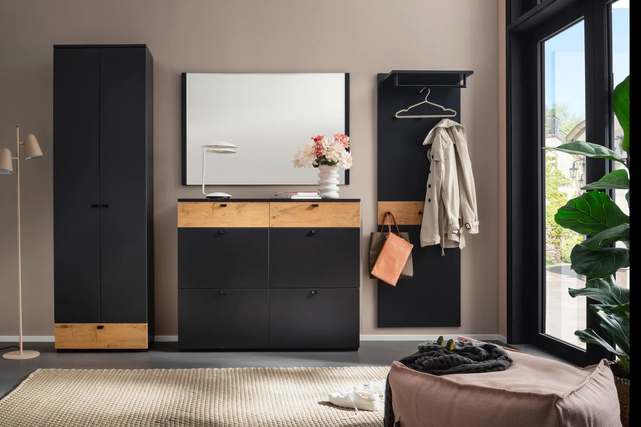 Garderobe EM Bastogne - Anthrazit, Wildeiche Dekor