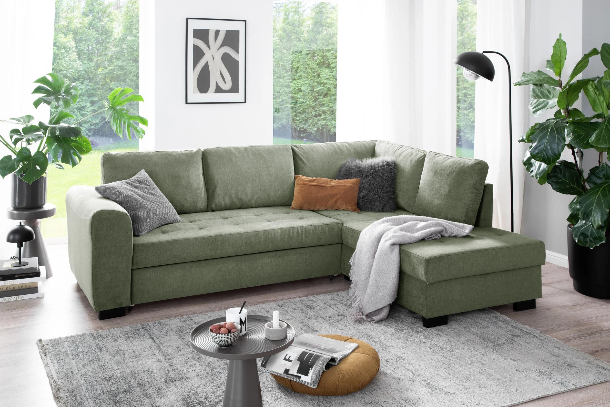 Ecksofa - 2-Sitzer, Ecke rechts, Stoff, Grün