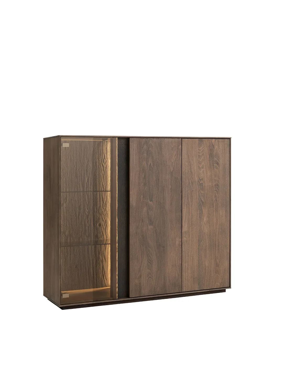 Highboard Saratoga - inkl. Beleuchtung, Buche massiv, silbergrau geölt