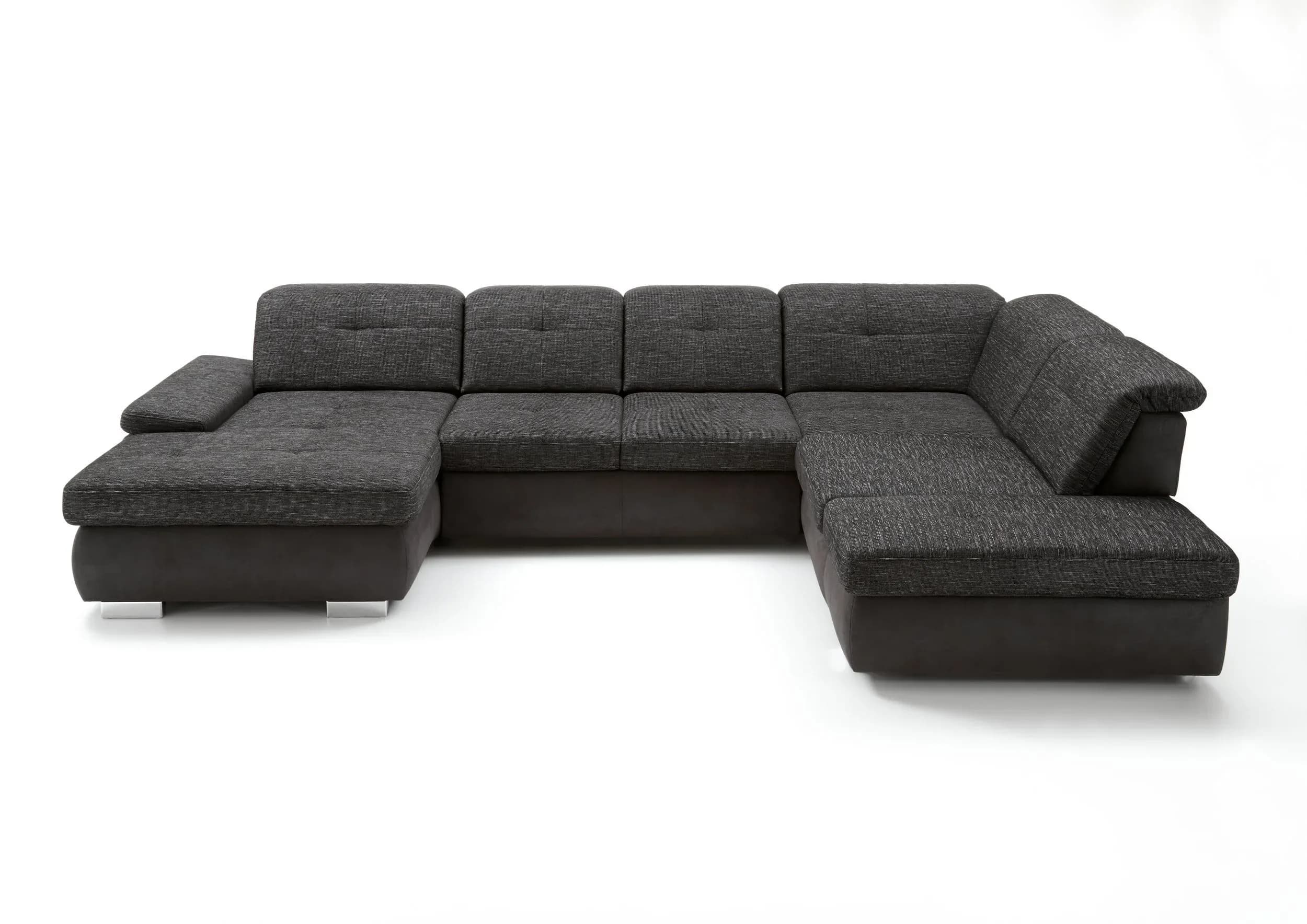 Wohnlandschaft - Longchair links mit 2,5-Sitzer und Ecke rechts, inkl. Sitztiefe verstellbar, Stoff, Schwarz/Anthrazit