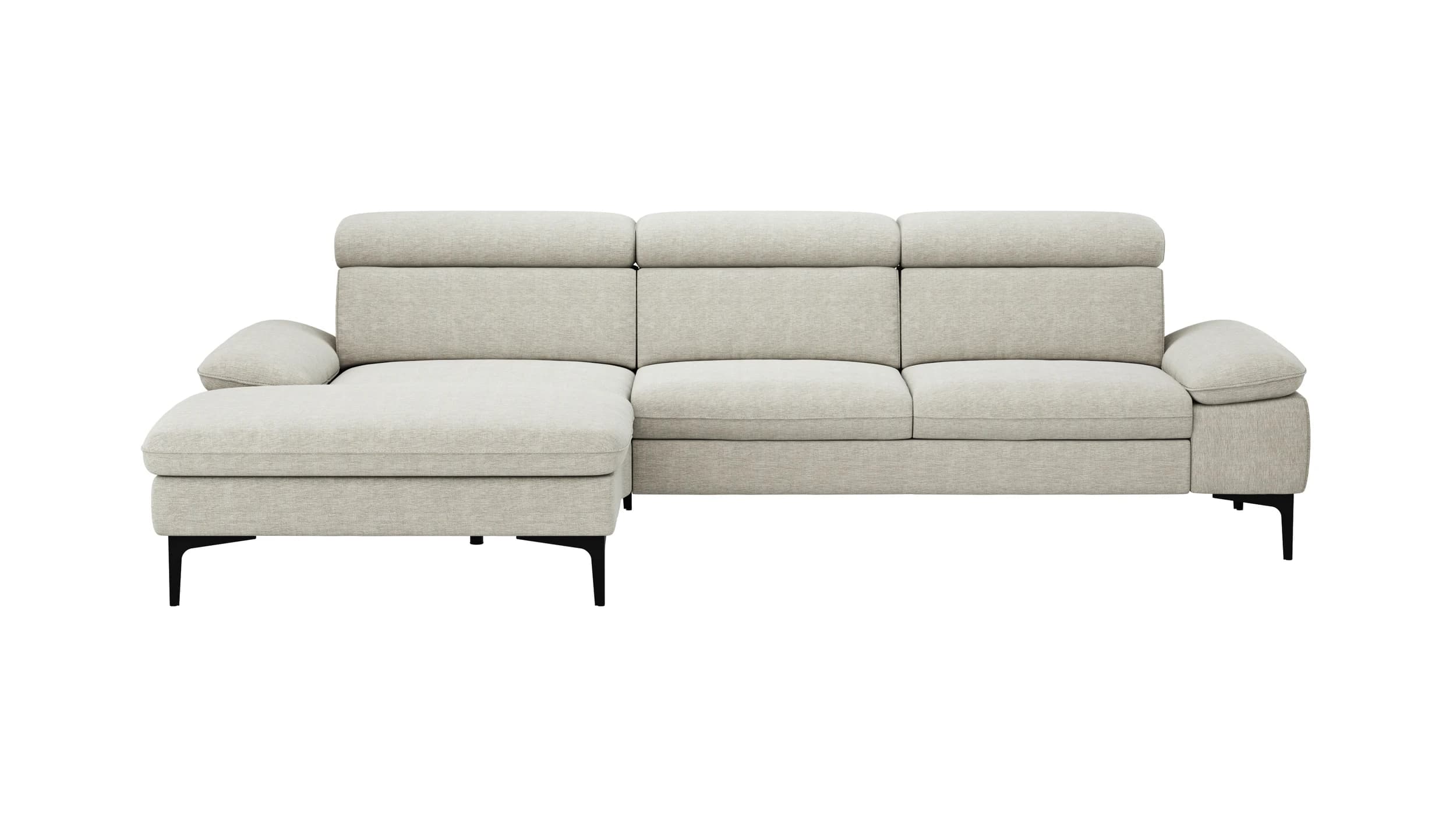 Ecksofa Felipa - Longchair links mit 2,5-Sitzer inkl. Kopfteil verstellbar, Stoff, Natur