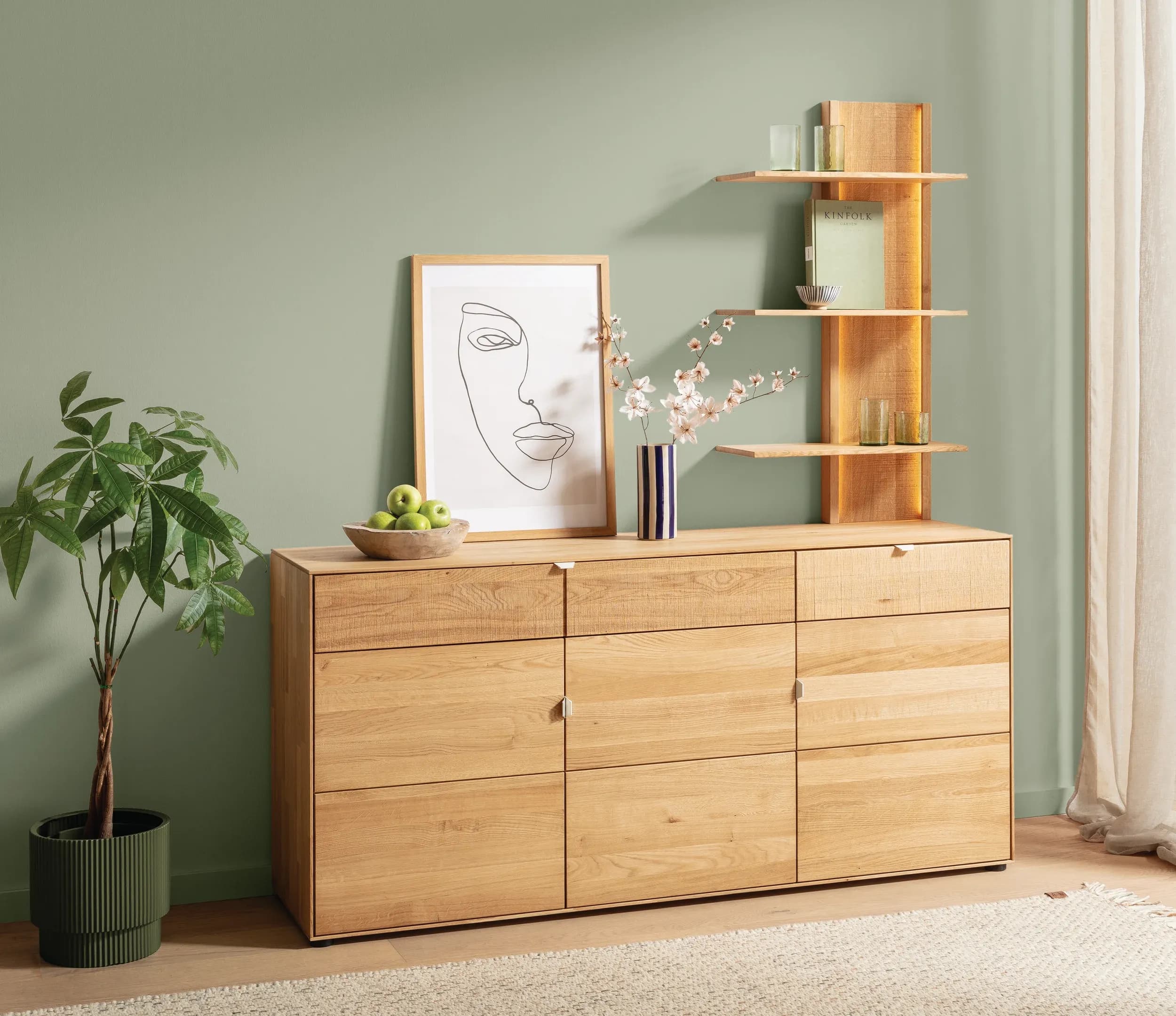 Hängeregal Koruna - mit Beleuchtung, Eiche massiv legno geölt