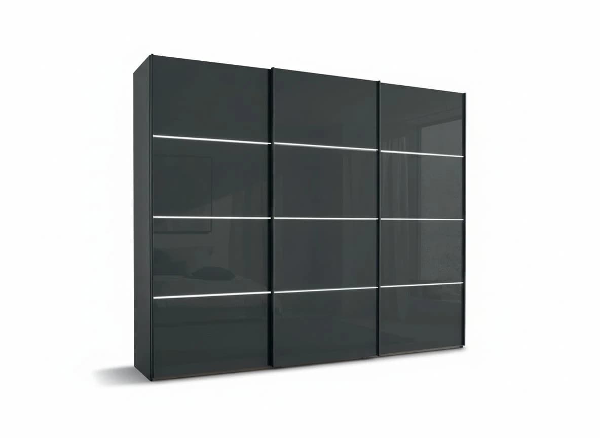 Schwebetürenschrank – inkl. Lichtstreifen, B. ca. 250 cm, Glas Lava