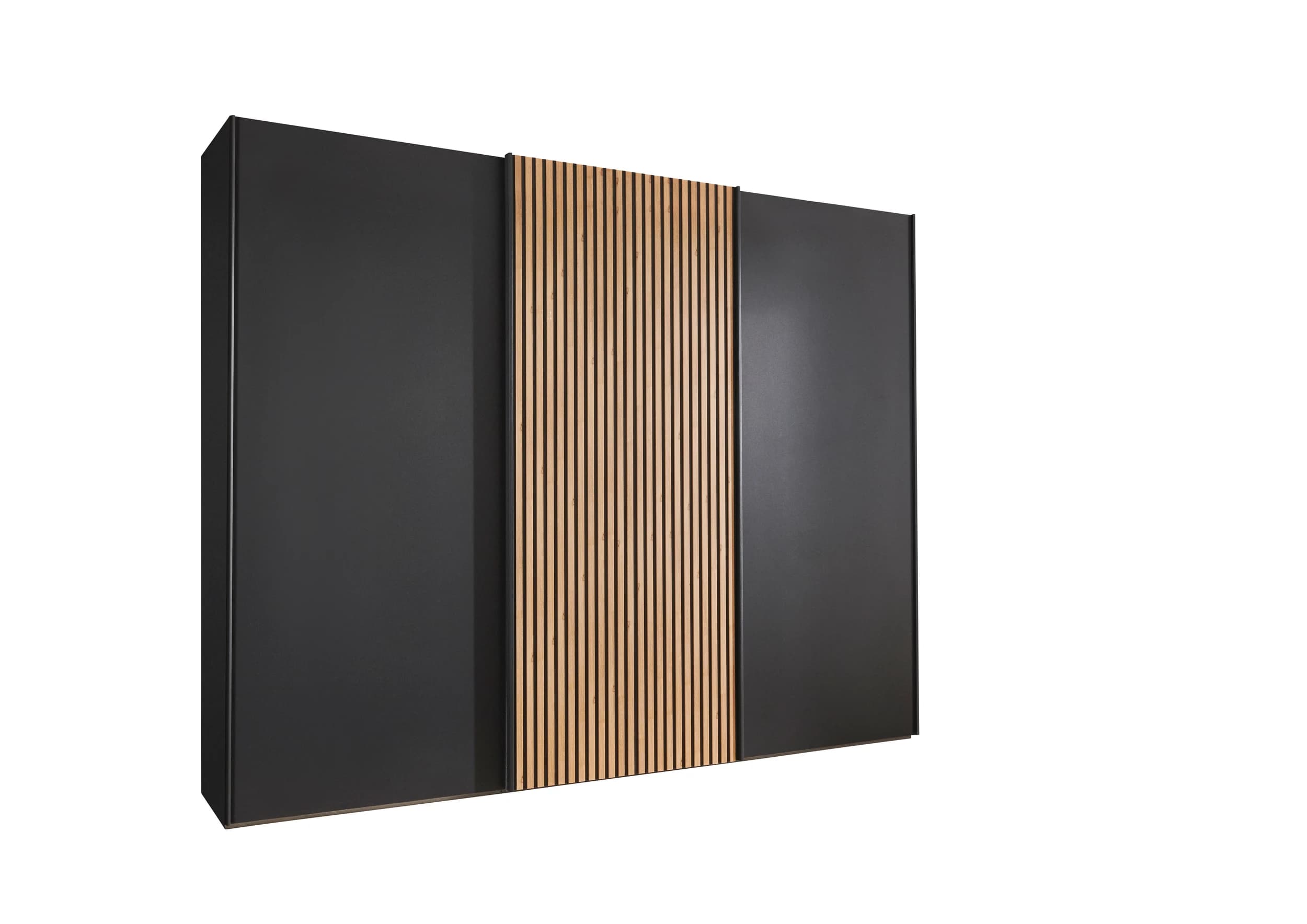 Schwebetürenschrank - B. ca. 250 cm, Lamellentür Bianco-Eiche-NB, Graphit