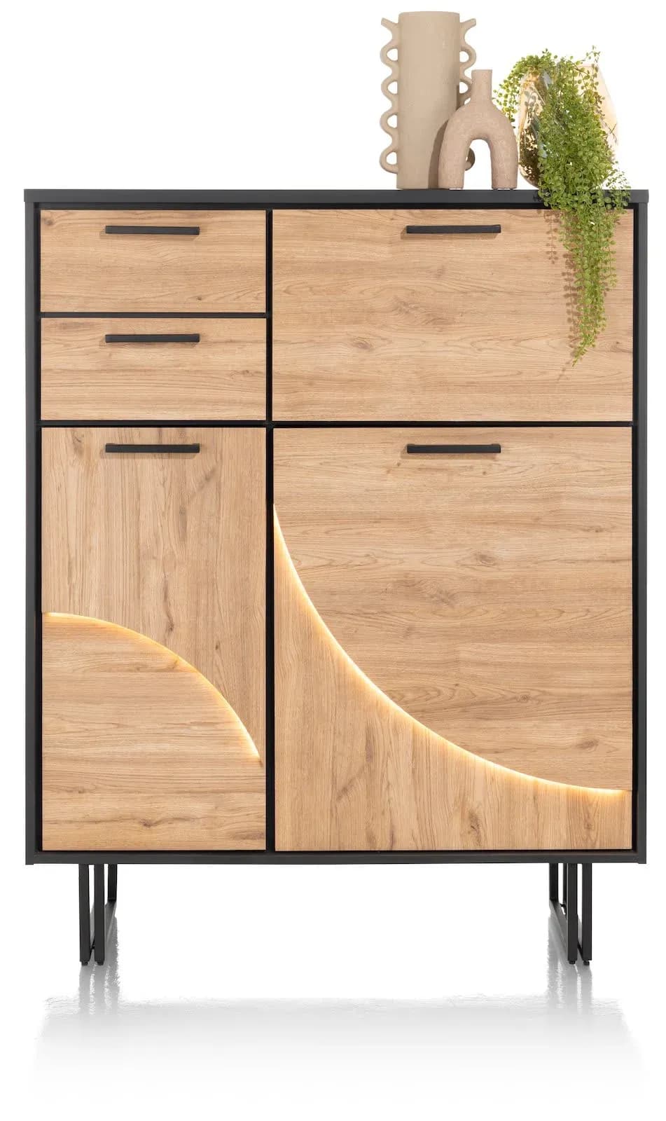 Avalon, Highboard 120 cm - 2-Türen + 2-Laden + 1-Klappe (+ LED)