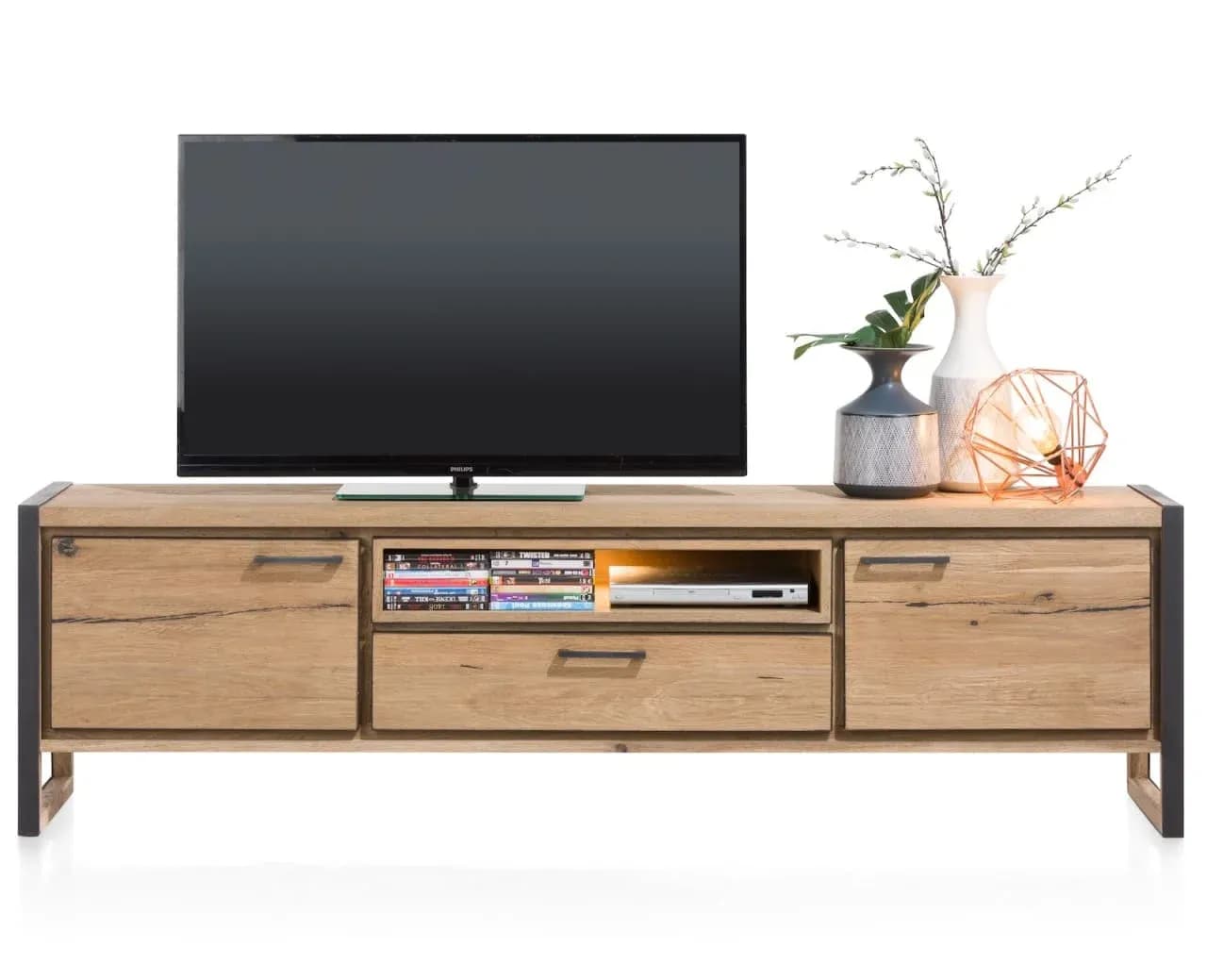 Metalo, Lowboard 210 cm - 2-Türen + 1-Lade + 1-Nische (+ LED)