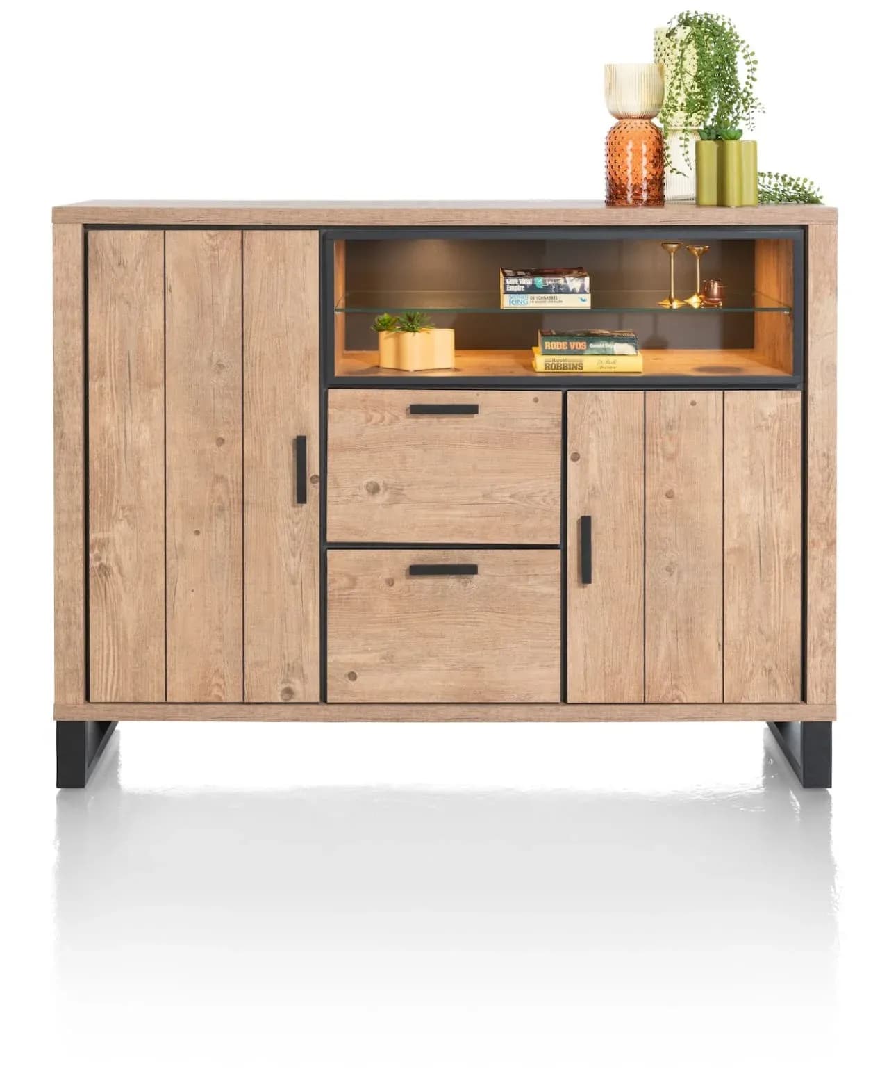 Pavarotti, Highboard 160 cm - 2-Türen + 2-Laden + 2-Nischen (+ LED)