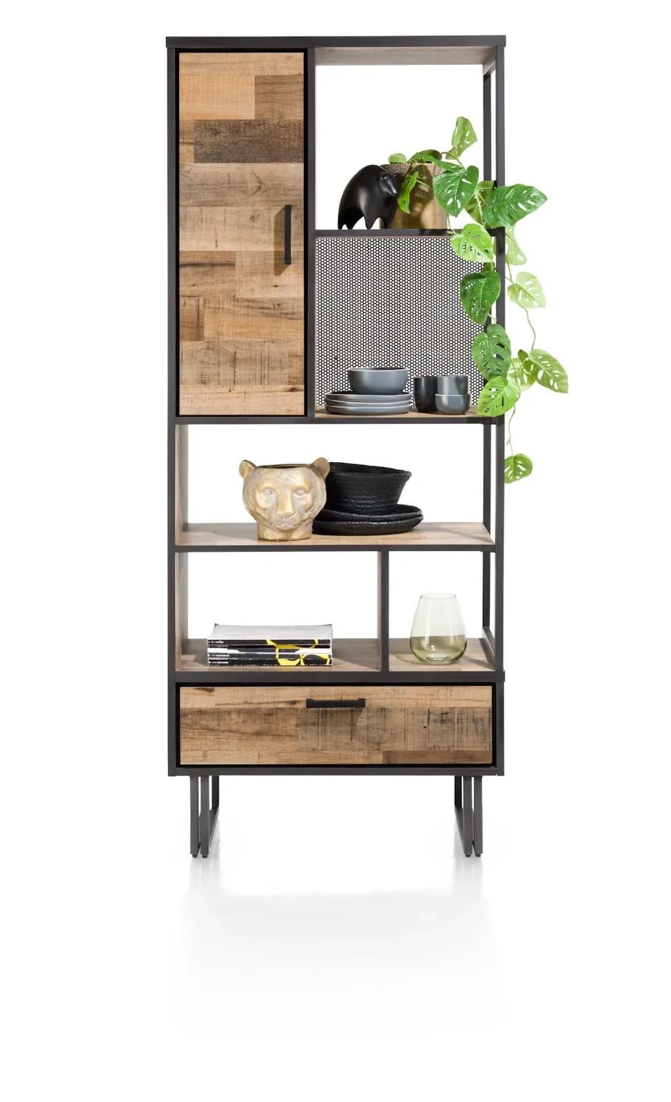 Avalon, Buecherregal 80 cm - 1-Tür + 1-Lade + 5-Nischen