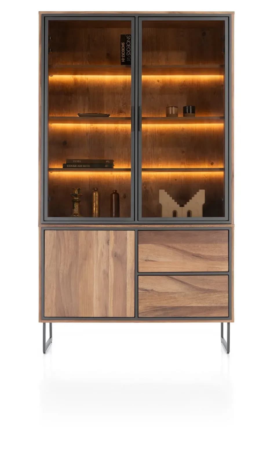 Trapani, Buffetschrank 120 cm - 2-Glastüren + 1-Tür + 2-Laden (+ LED)