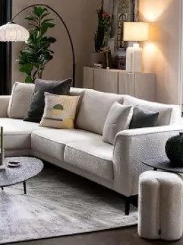 Modernes Ecksofa Hellgrau mit Beistelltisch